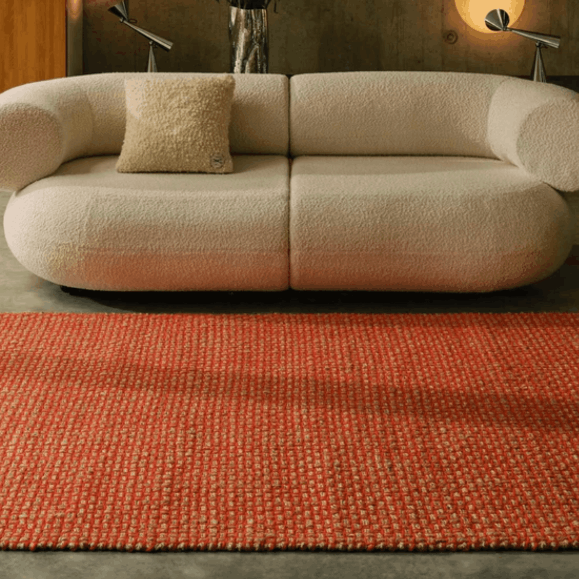 Handcrafted in India, the Tom Dixon Weave Rug combines jute, wool, and layered woven textures for a luxurious contemporary finish.