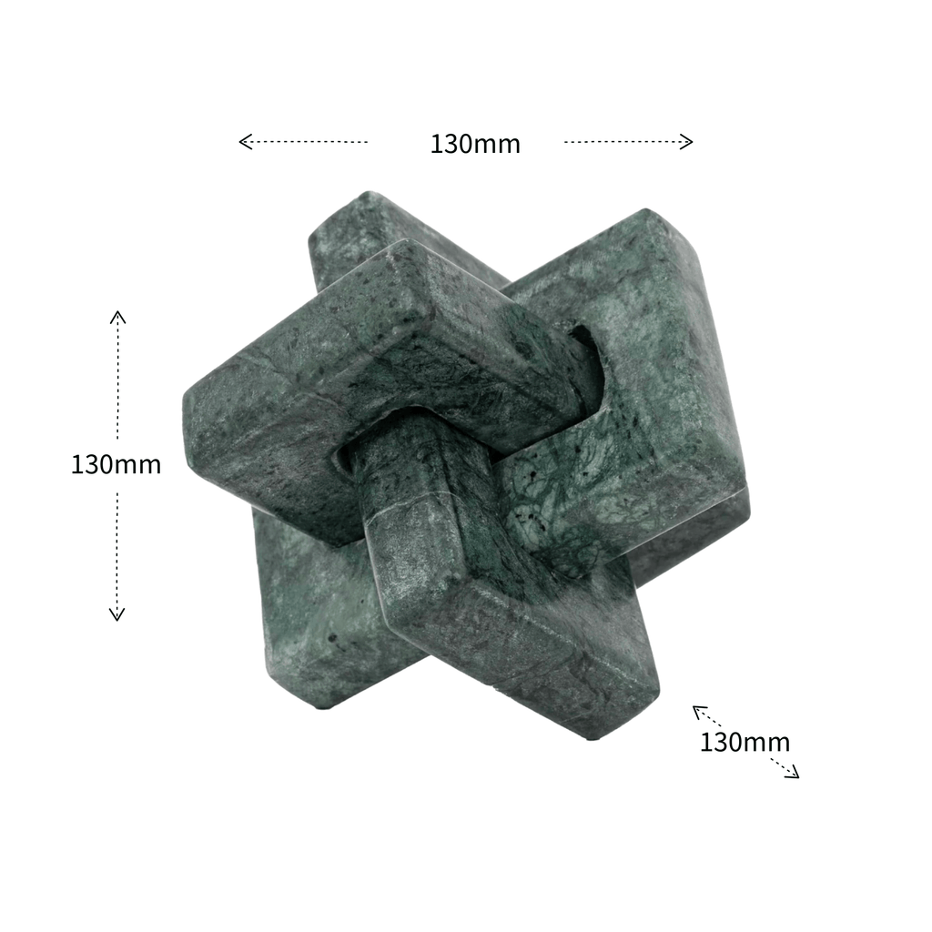 Geometric stone sculpture with dimensions labeled on a white background