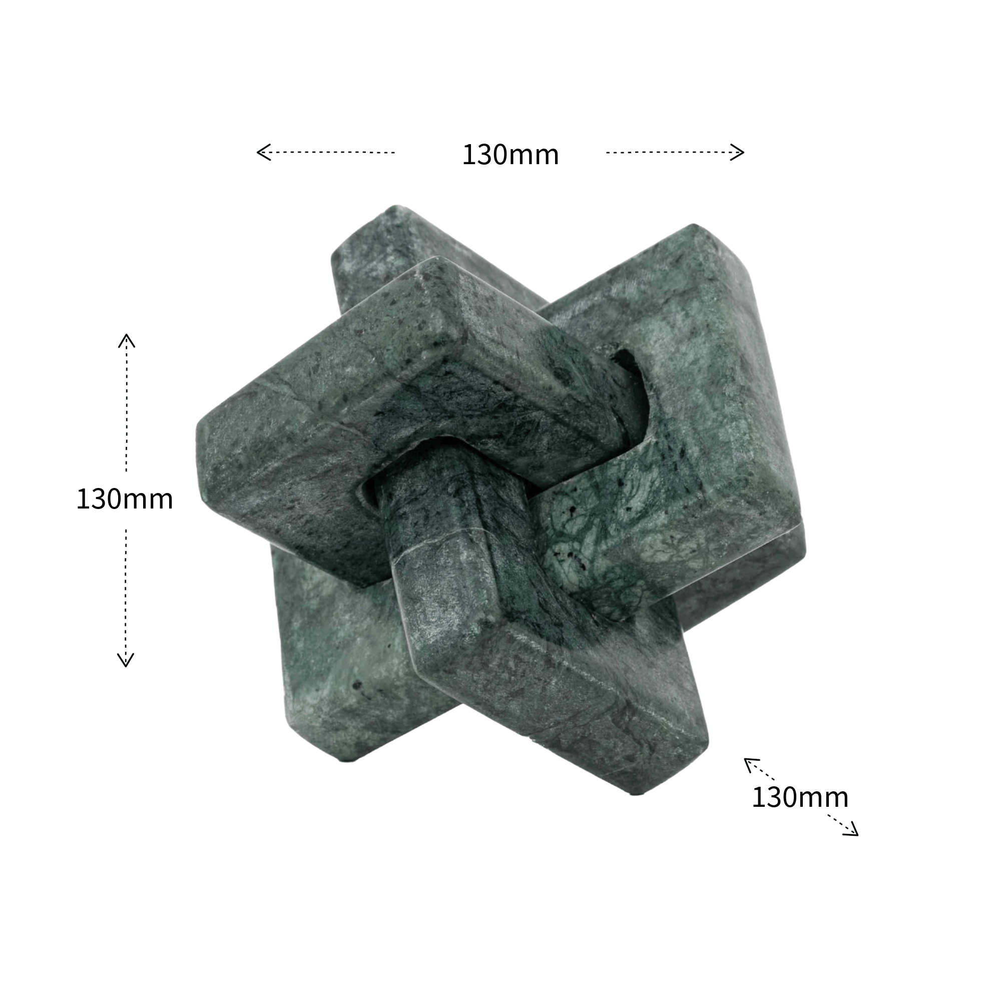 Geometric stone sculpture with dimensions labeled on a white background