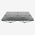 B&B Italia Alanda 18' square coffee table with smokey glass top and geometric painted steel frame by Paolo Piva.