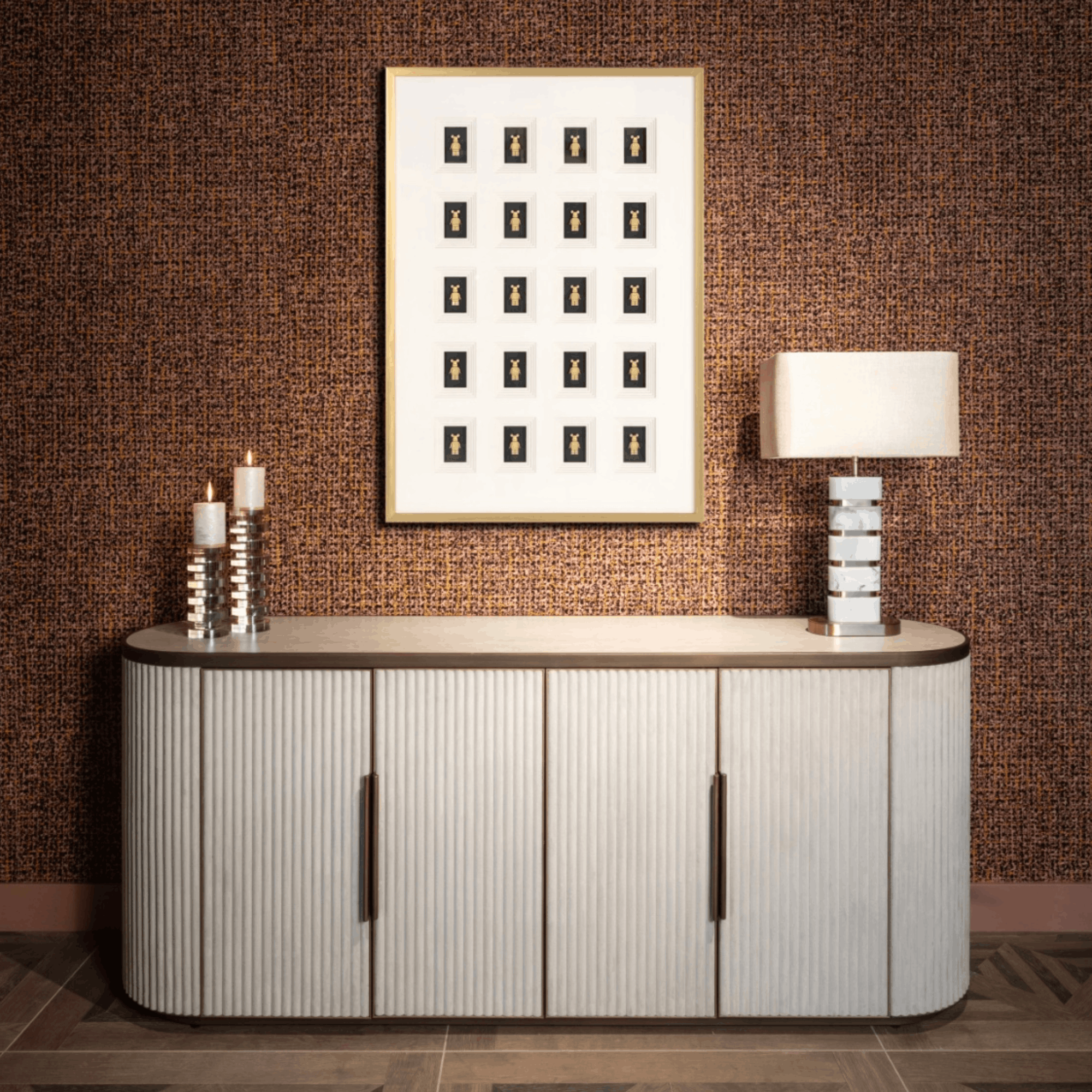 Contemporary black and gold 3D wall art with geometric block detailing, designed to bring depth and texture to modern interiors.
