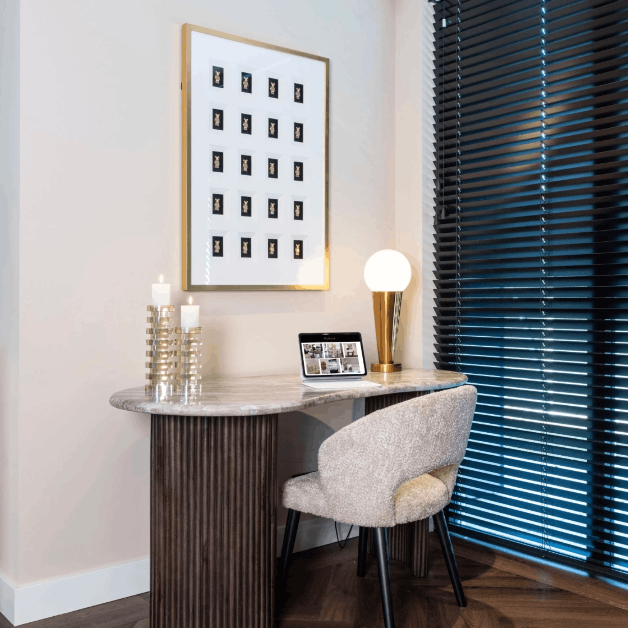 Contemporary black and gold 3D wall art with geometric block detailing, designed to bring depth and texture to modern interiors.