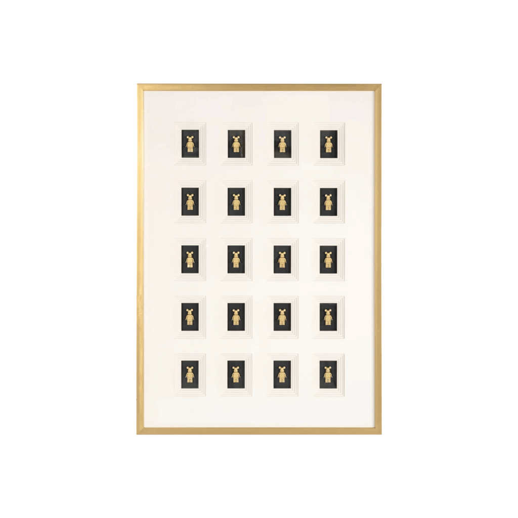 Contemporary black and gold 3D wall art with geometric block detailing, designed to bring depth and texture to modern interiors.