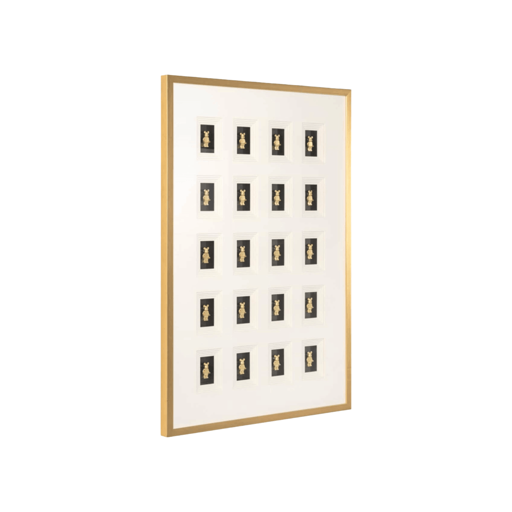 Contemporary black and gold 3D wall art with geometric block detailing, designed to bring depth and texture to modern interiors.