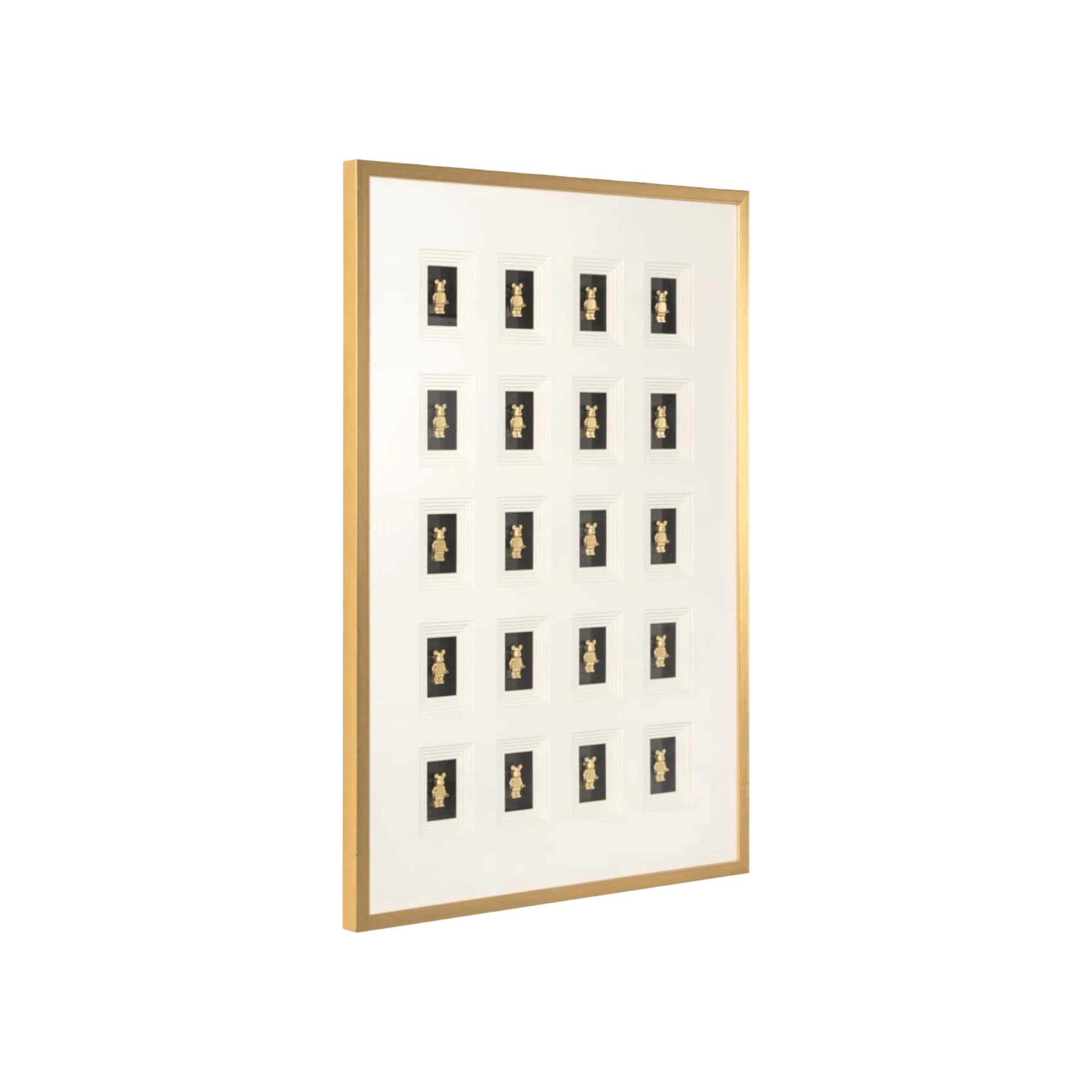 Contemporary black and gold 3D wall art with geometric block detailing, designed to bring depth and texture to modern interiors.