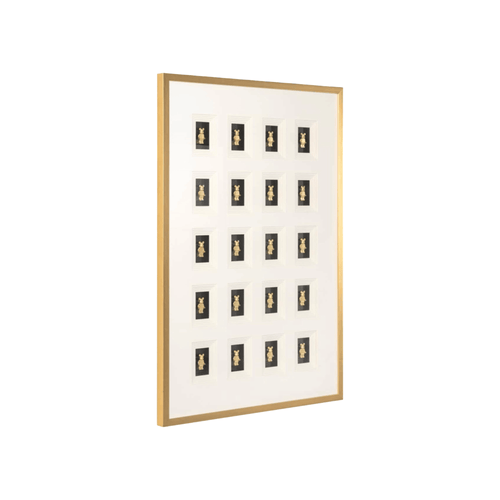 Contemporary black and gold 3D wall art with geometric block detailing, designed to bring depth and texture to modern interiors.