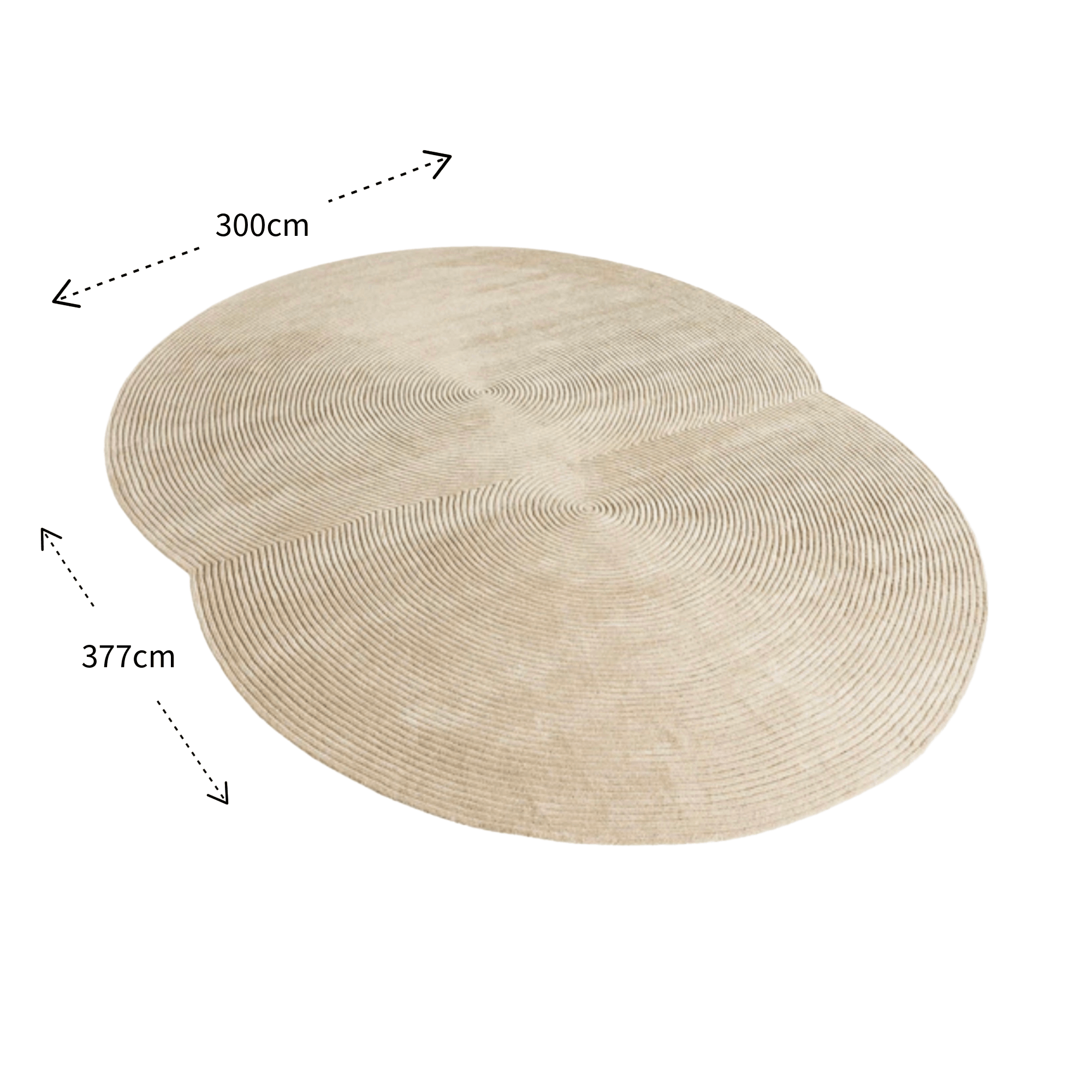 Bolia Zen rug in Beige with measurements on a white background