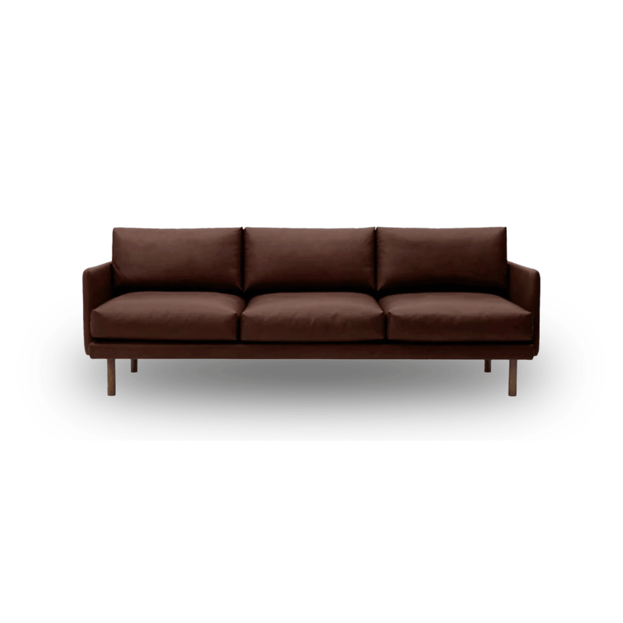 Scandinavian leather sofa with oak frame, Oeko-Tex certified cushions, and handcrafted Danish design by Bruunmunch.