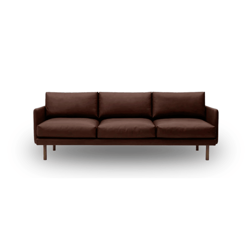 Scandinavian leather sofa with oak frame, Oeko-Tex certified cushions, and handcrafted Danish design by Bruunmunch.