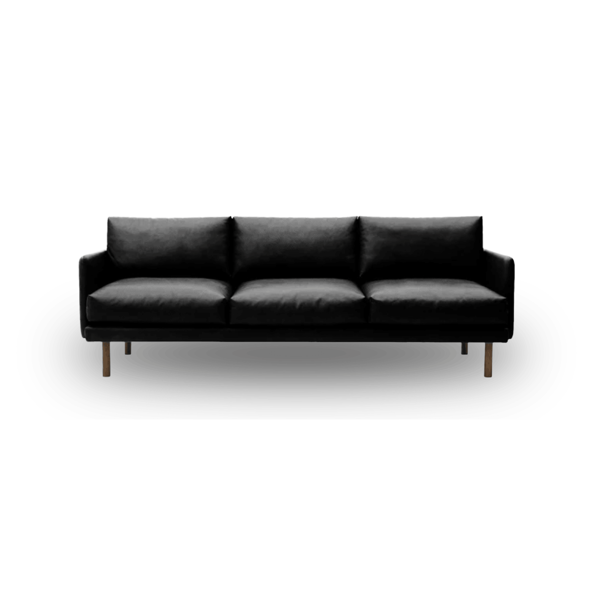 Scandinavian leather sofa with oak frame, Oeko-Tex certified cushions, and handcrafted Danish design by Bruunmunch.