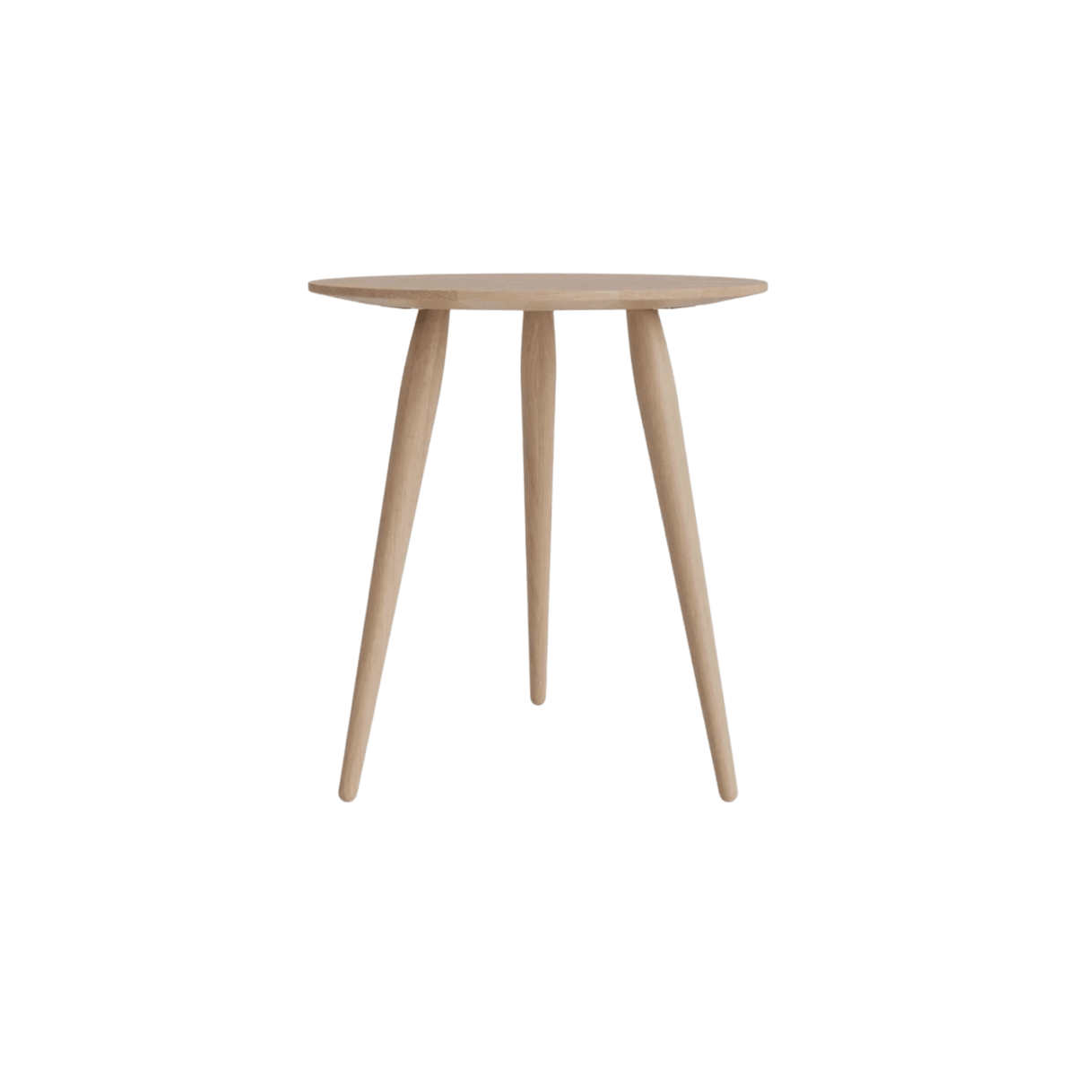 Bruunmunch PLAYround round coffee table in white oiled oak, 45cm diameter and 50cm high.