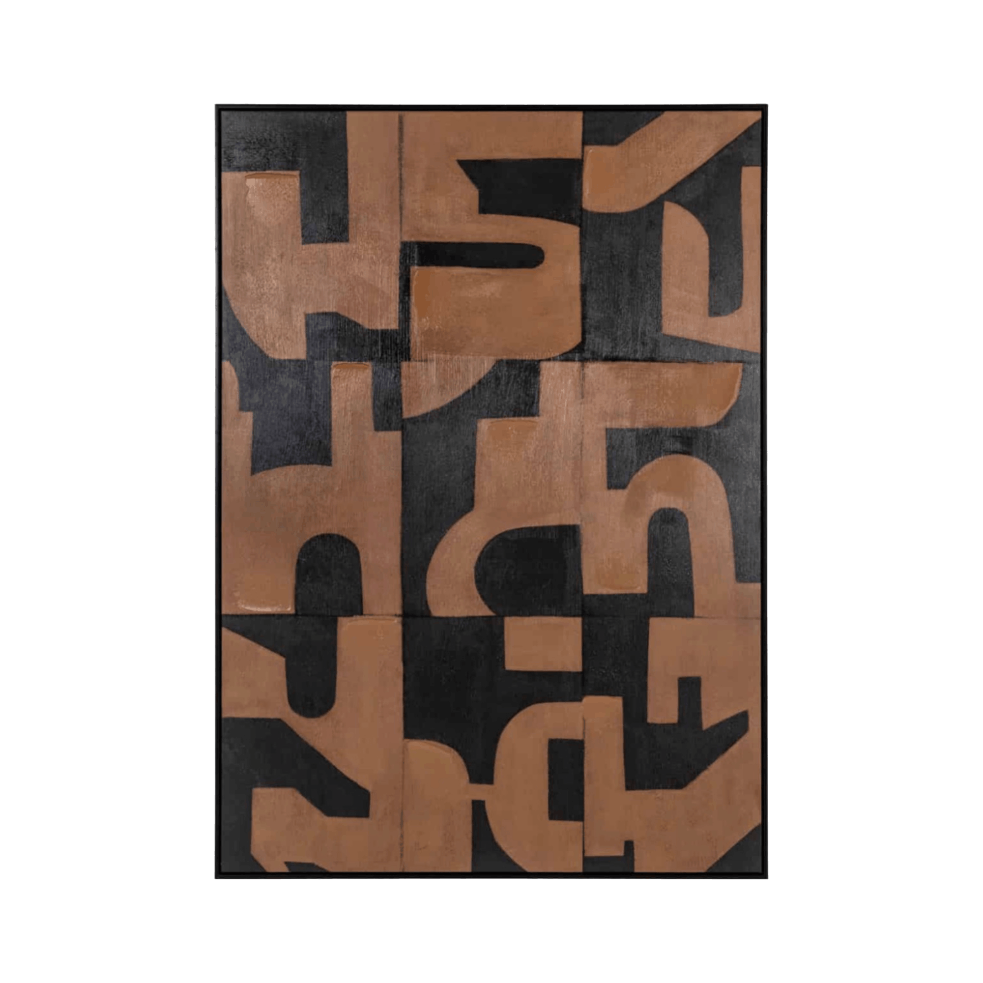 Large brown canvas wall art with tactile texture and contemporary graphic detailing, designed for warm modern living spaces.