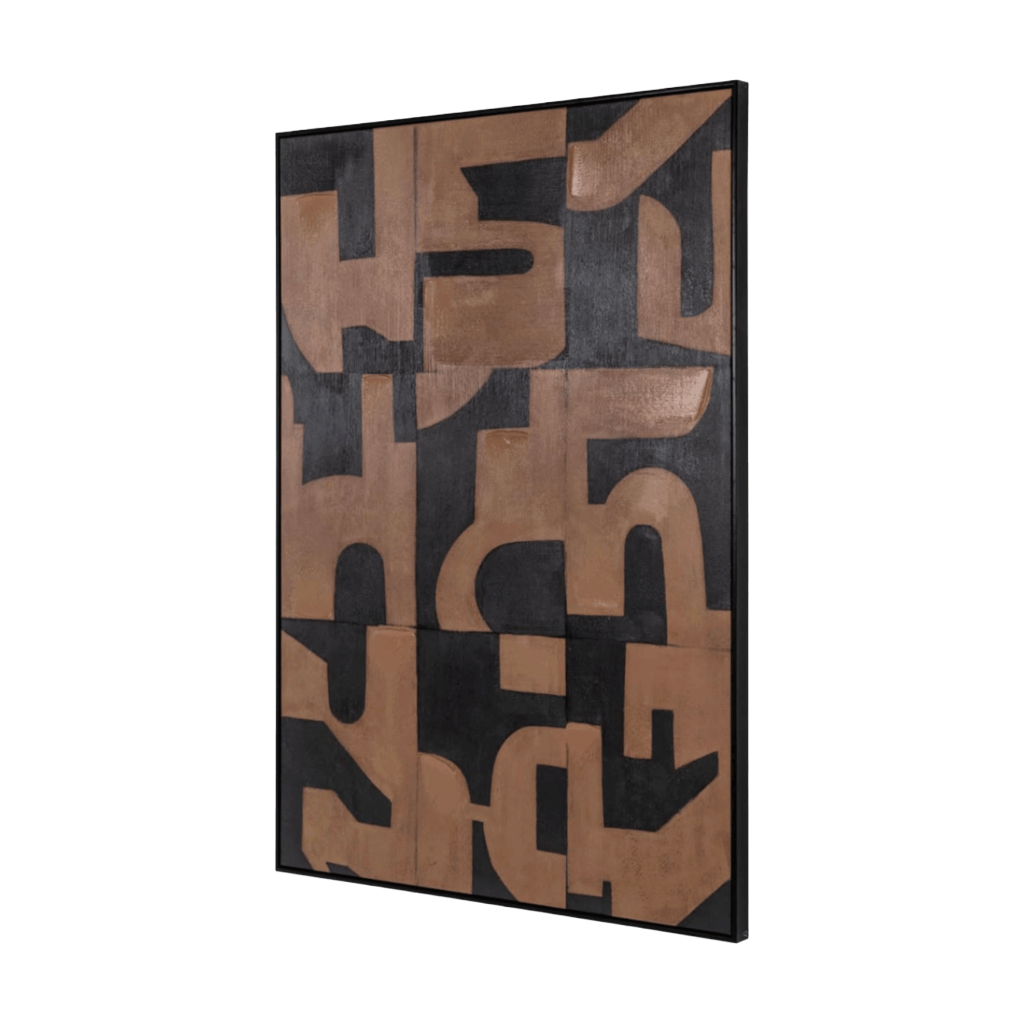 Large brown canvas wall art with tactile texture and contemporary graphic detailing, designed for warm modern living spaces.