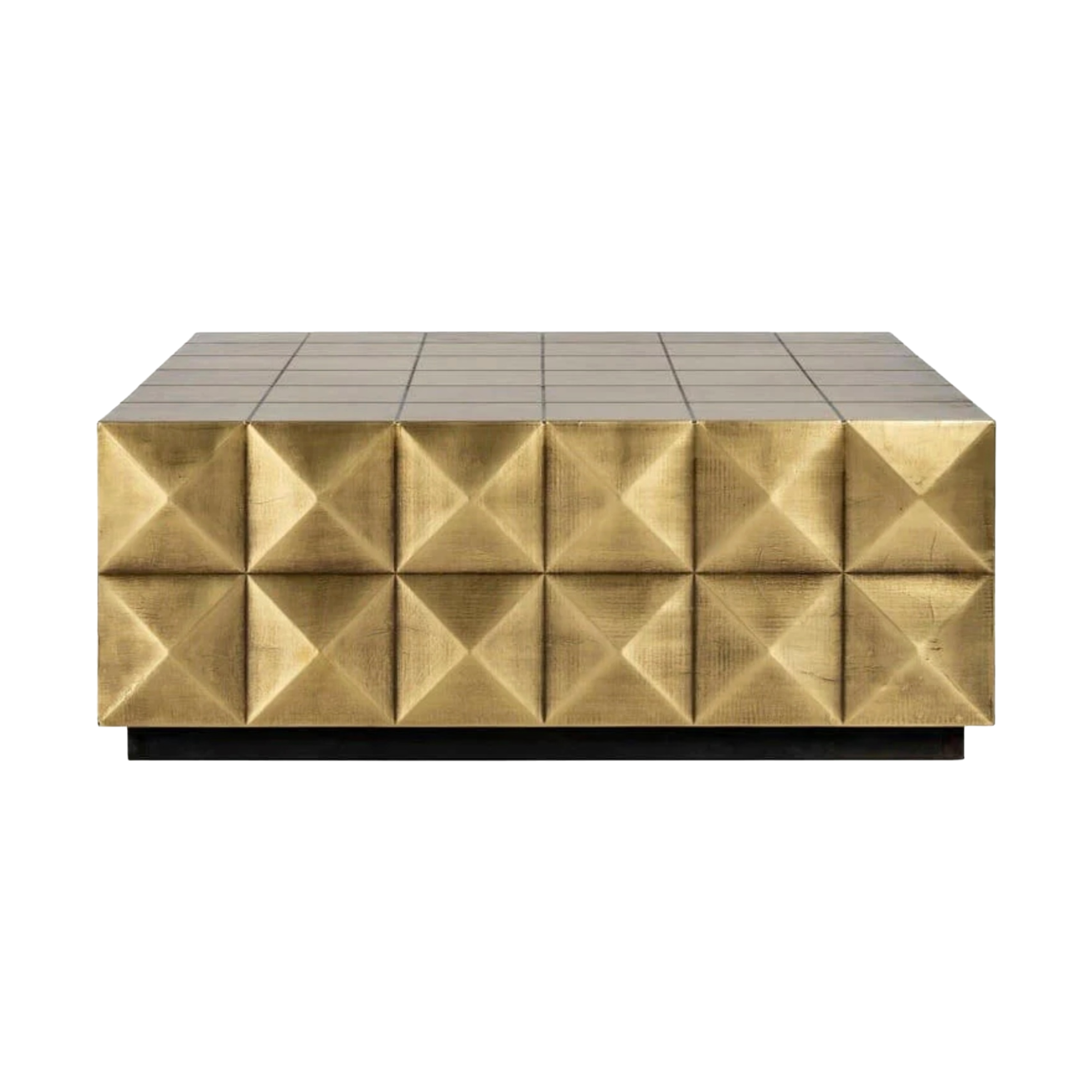 Gold geometric patterned coffee table on a white background