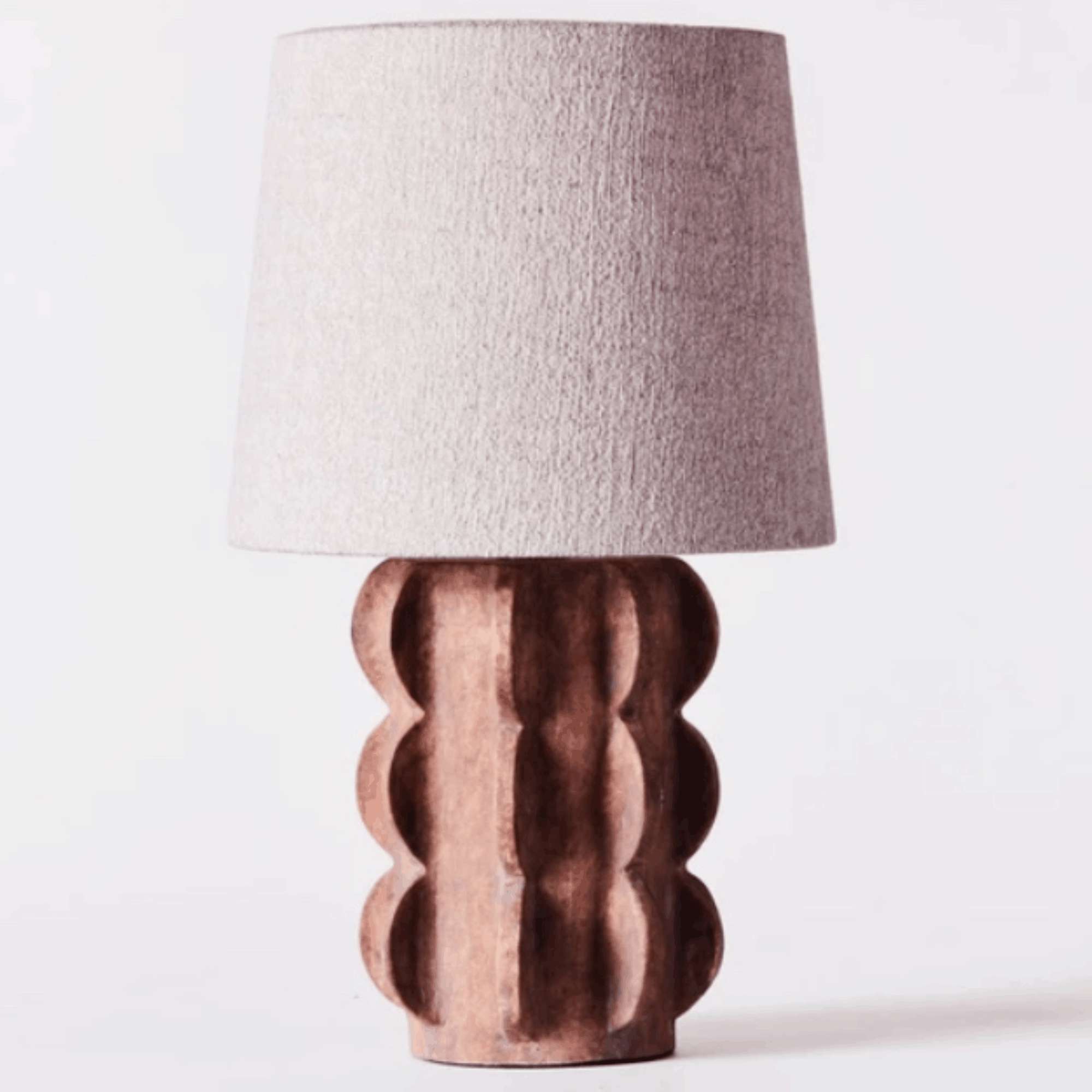 Dusty Deco Arcissimo Table Lamp with handmade ceramic arched base and textile shade.