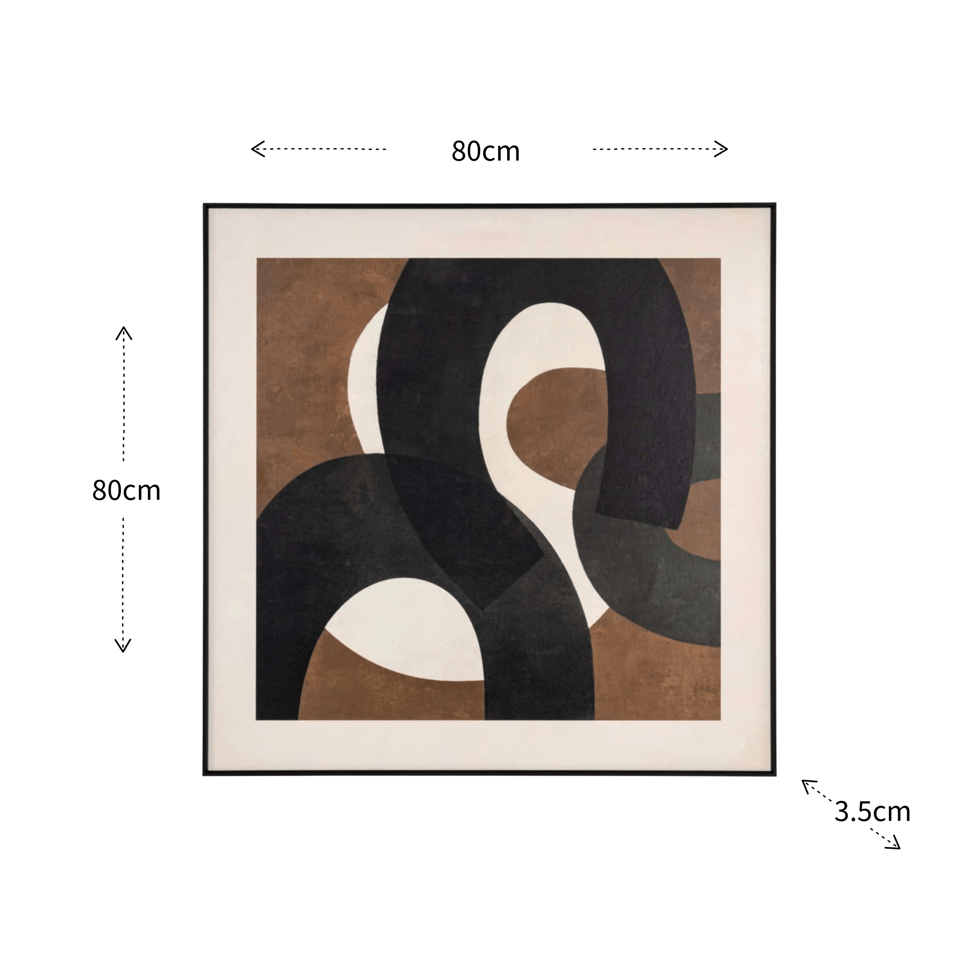 Framed abstract art with dimensions on a white background