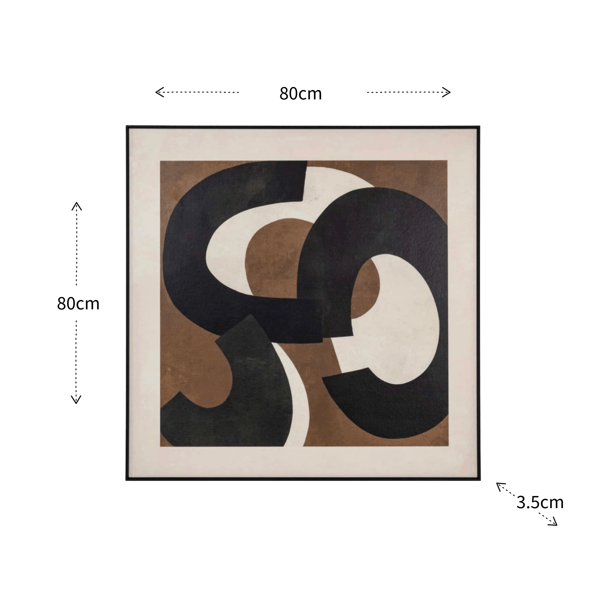 Framed abstract art with dimensions indicated on a white background