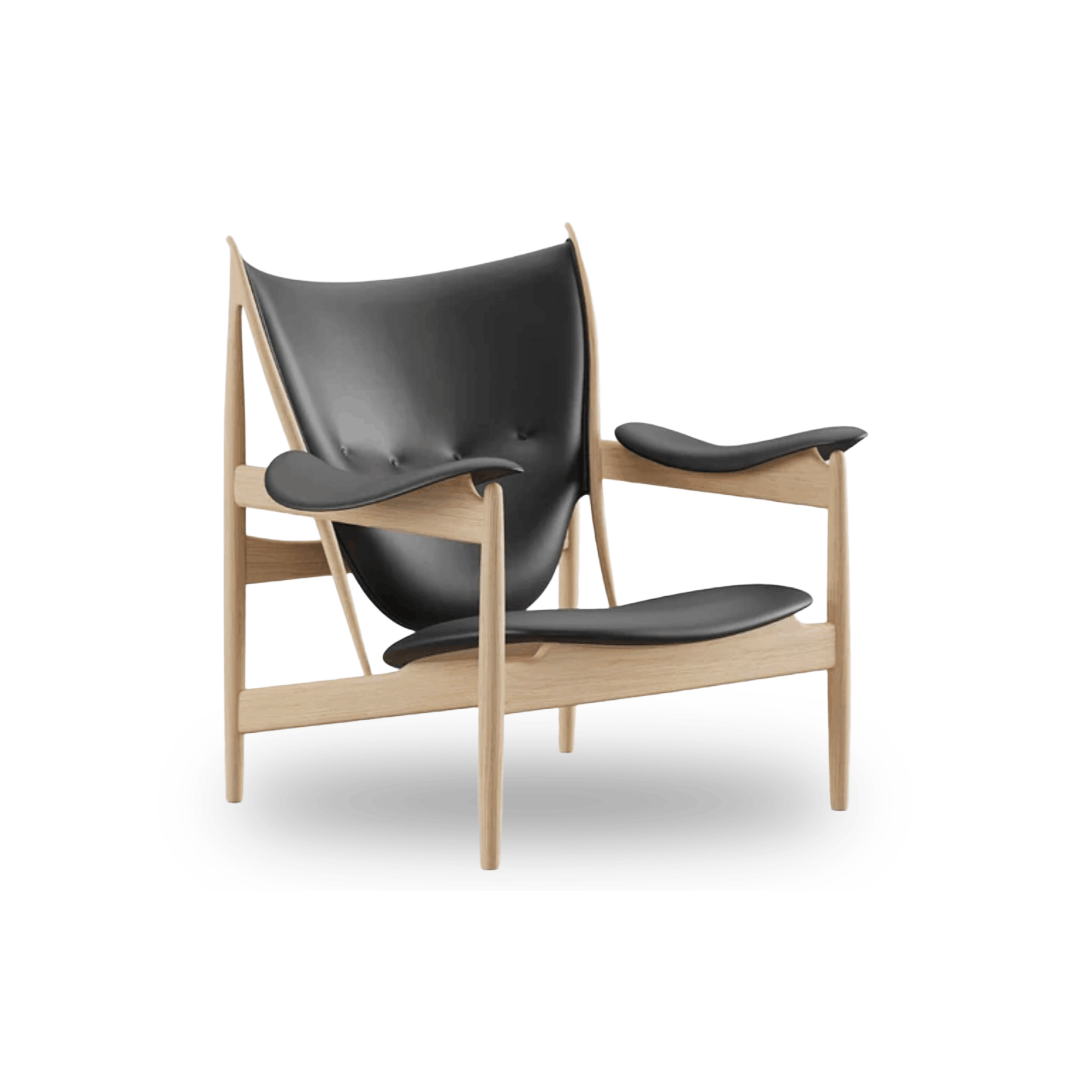 Modern chair with black leather seat and backrest on a white background