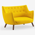 The Finn Juhl Poet Sofa in Walnut combines sculptural Danish design, luxurious upholstery and exceptional craftsmanship in an iconic two-seater sofa.