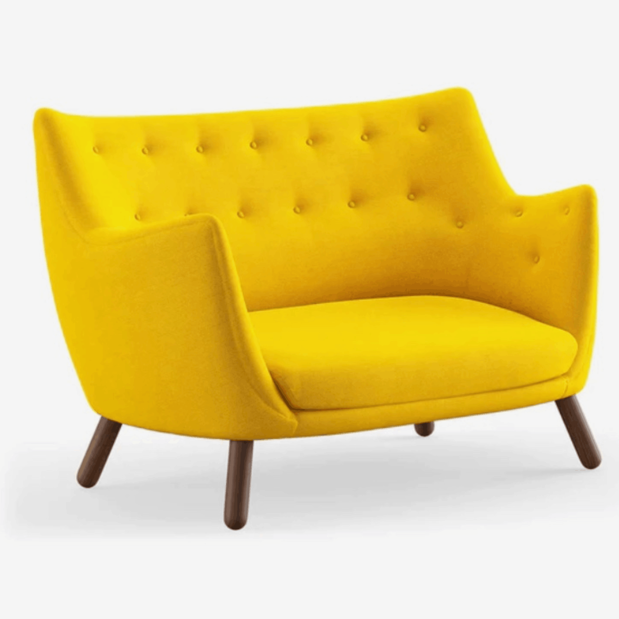 The Finn Juhl Poet Sofa in Walnut combines sculptural Danish design, luxurious upholstery and exceptional craftsmanship in an iconic two-seater sofa.