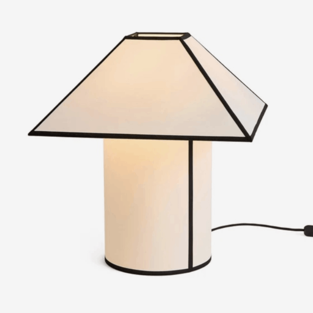 HAY Ava Pyramid Table Lamp made from recycled ECOPET™ with black fabric piping.