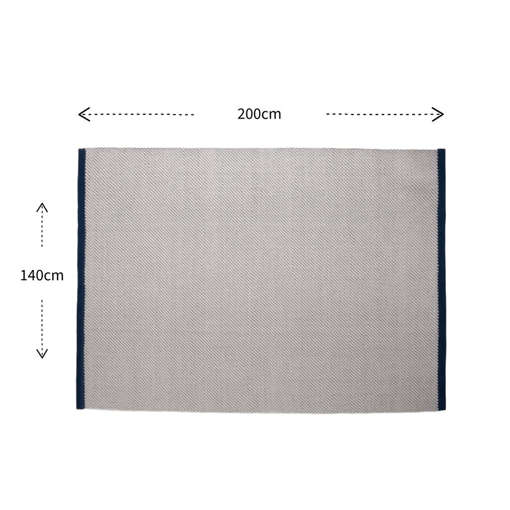 Contemporary wool rug by HAY with size dimensions on a white background