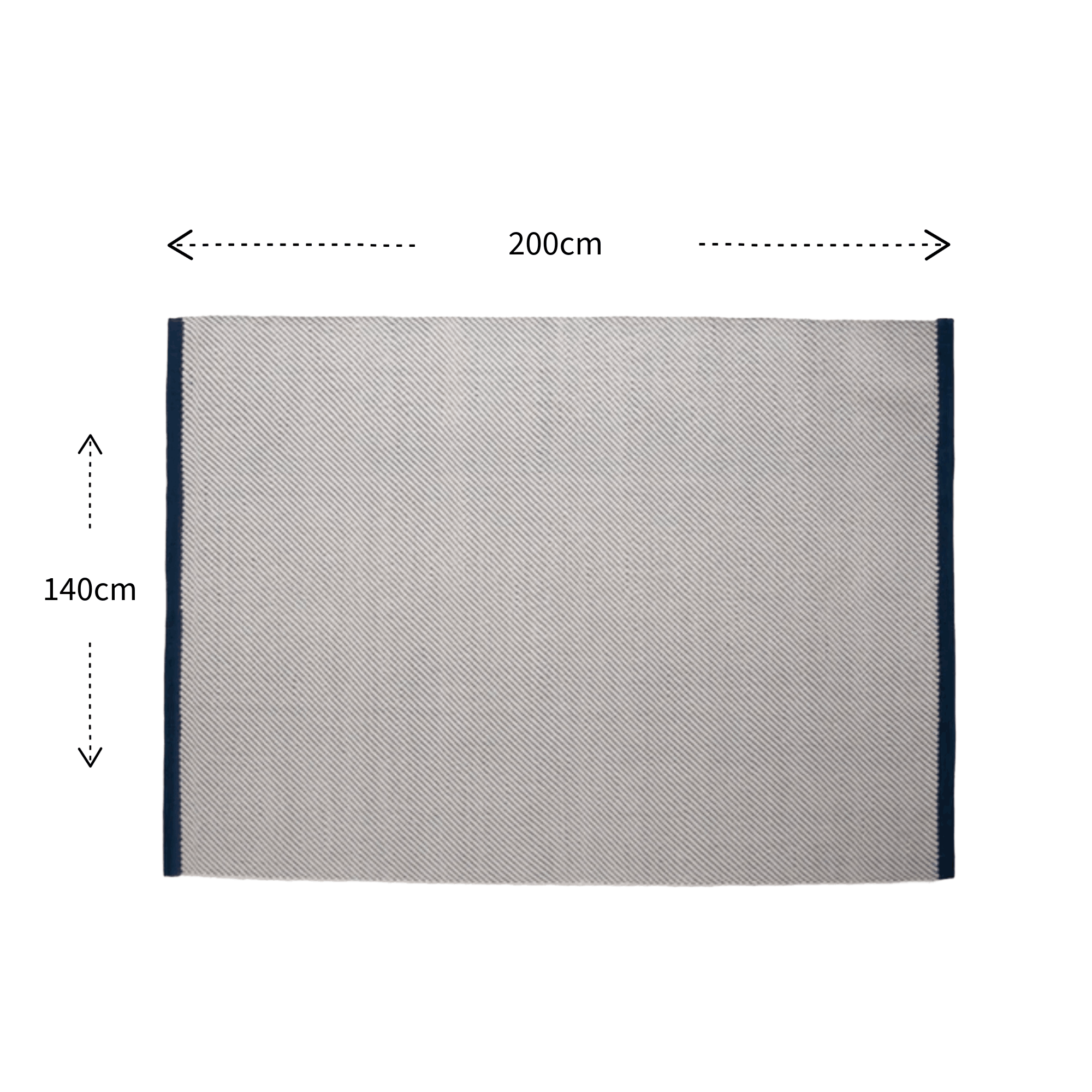 Contemporary wool rug by HAY with size dimensions on a white background