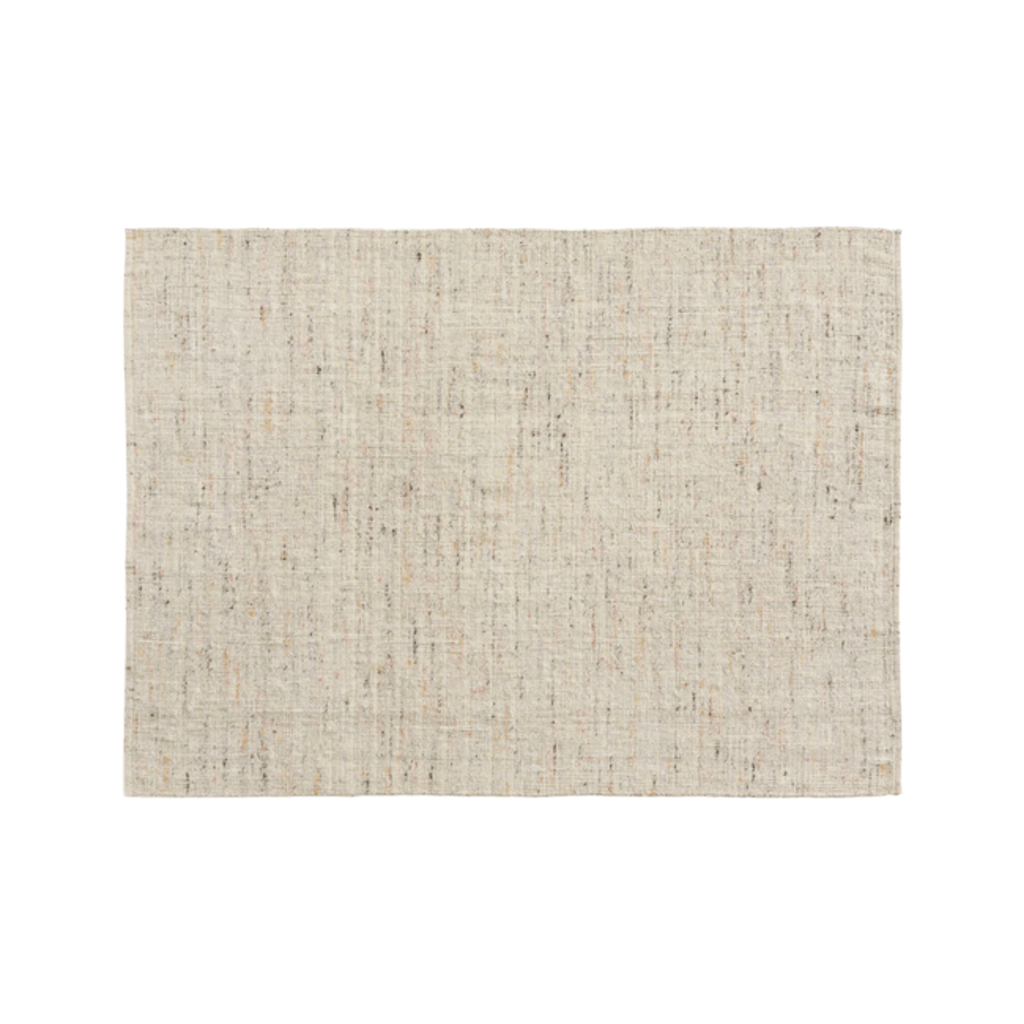 Contemporary HAY rug crafted from New Zealand wool and viscose, featuring a refined neutral weave with delicate multicoloured accents.