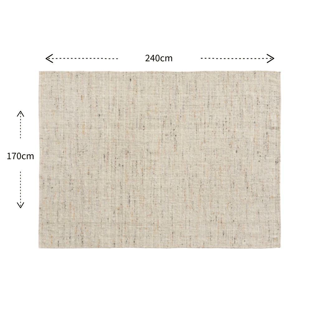 Beige textured rug with dimensions 240cm x 170cm on a white background