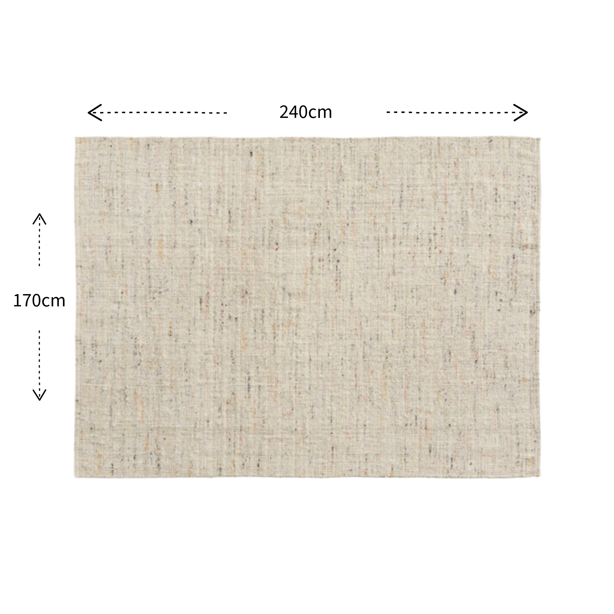 Beige textured rug with dimensions 240cm x 170cm on a white background