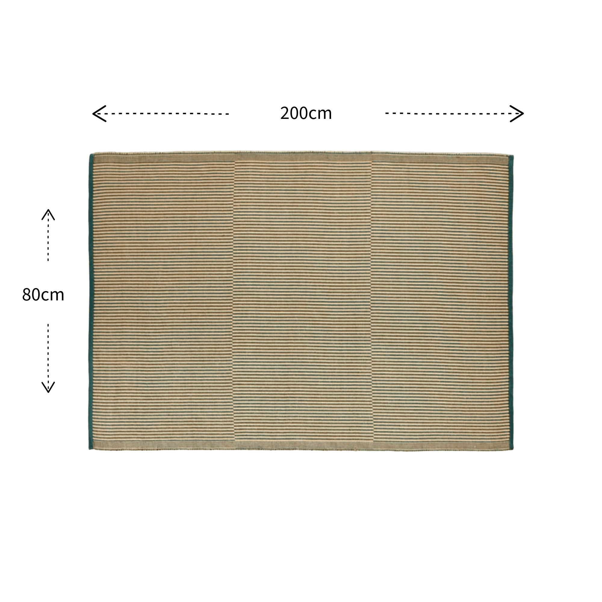 Measurement chart of a rectangular rug with dimensions 200cm x 80cm on a white background.