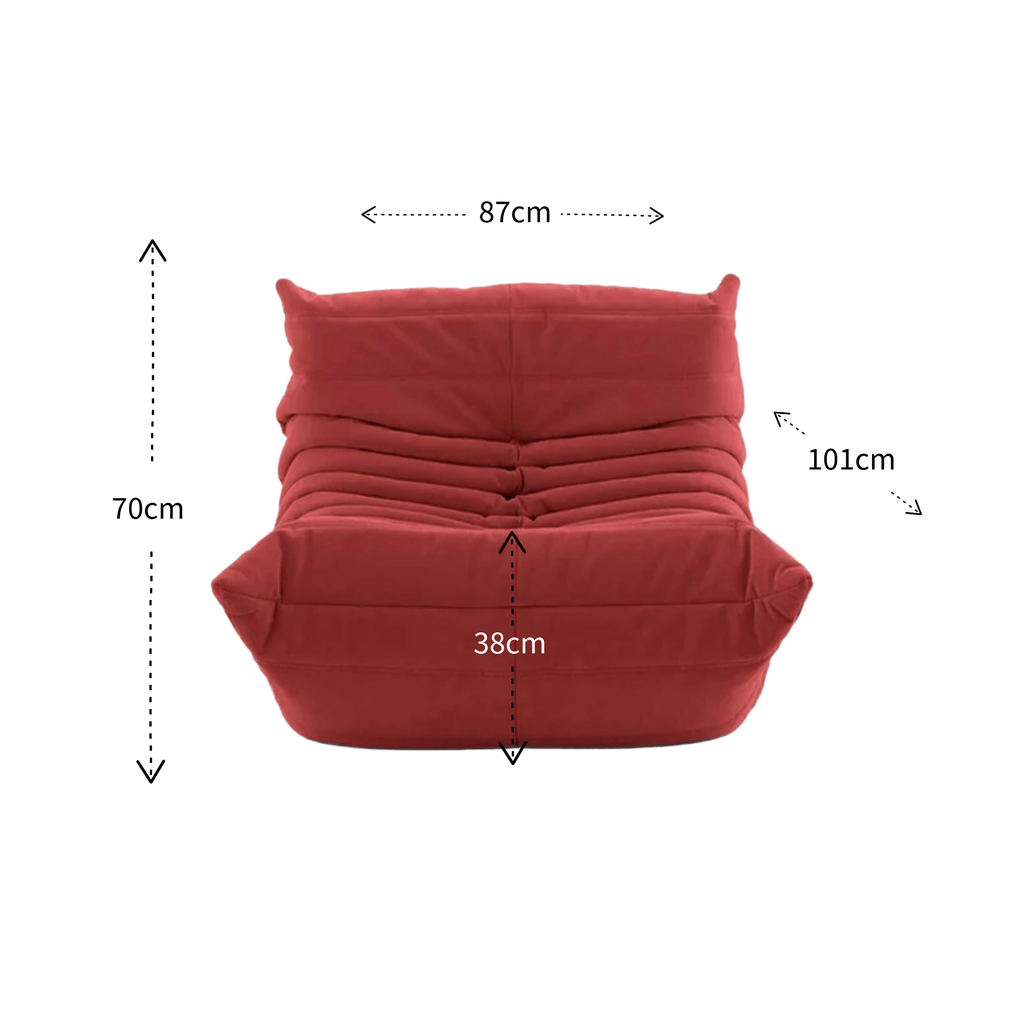 Red Fireside Chair with dimensions labeled on a white background