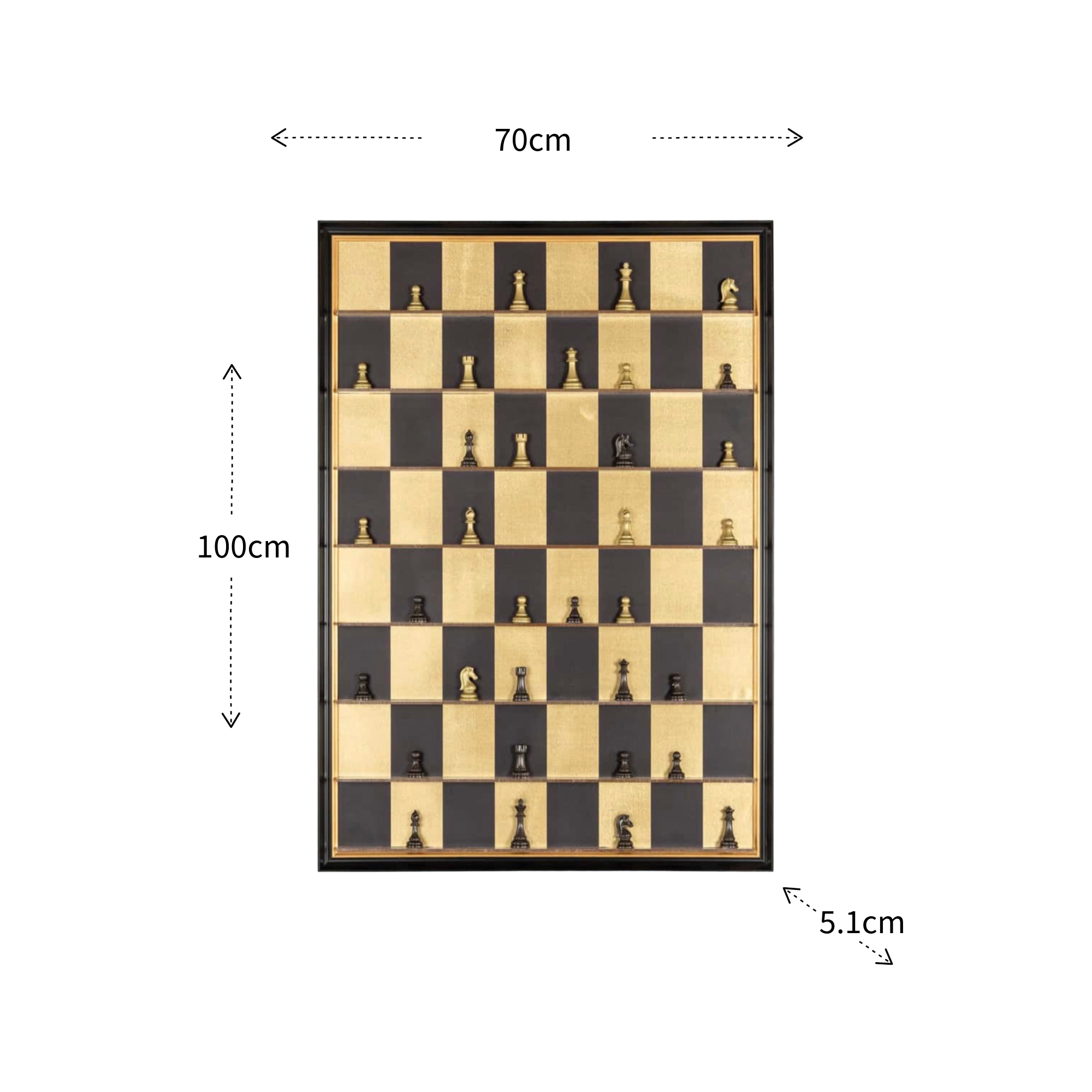 Contemporary black and gold wall art featuring a chessboard-inspired design with layered materials and modern sculptural detail.