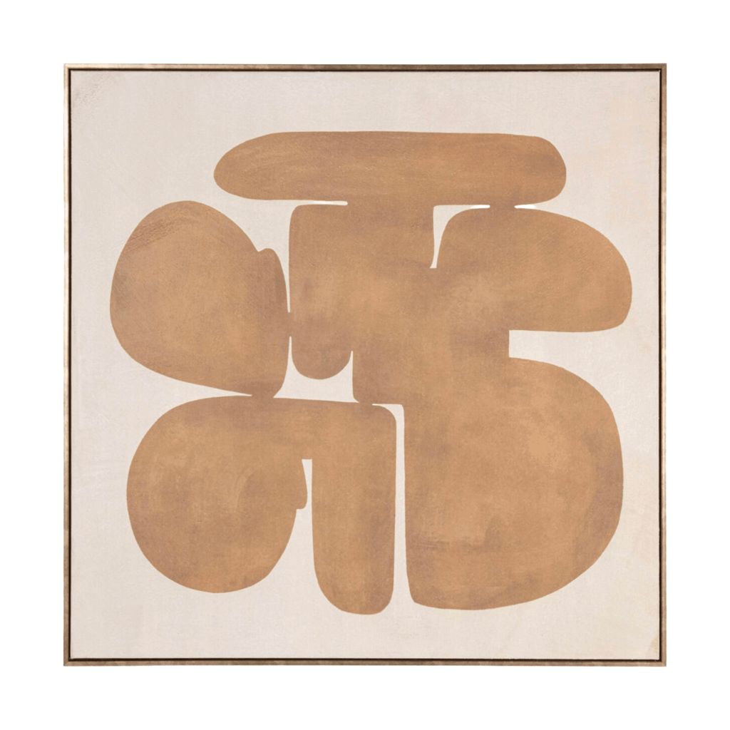 Contemporary gold wall art with symmetrical geometric design printed on textured canvas for a bold modern statement.