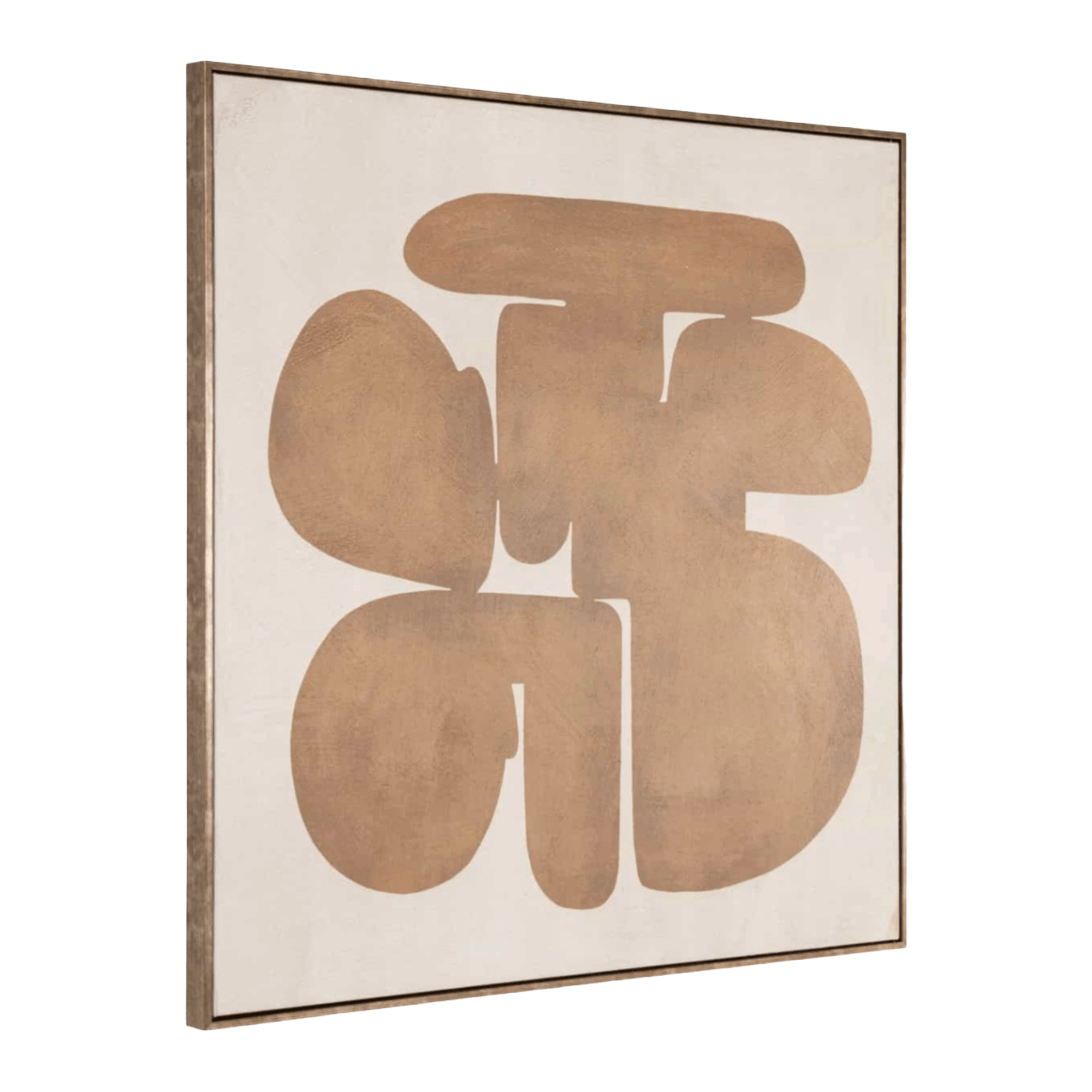 Contemporary gold wall art with symmetrical geometric design printed on textured canvas for a bold modern statement.