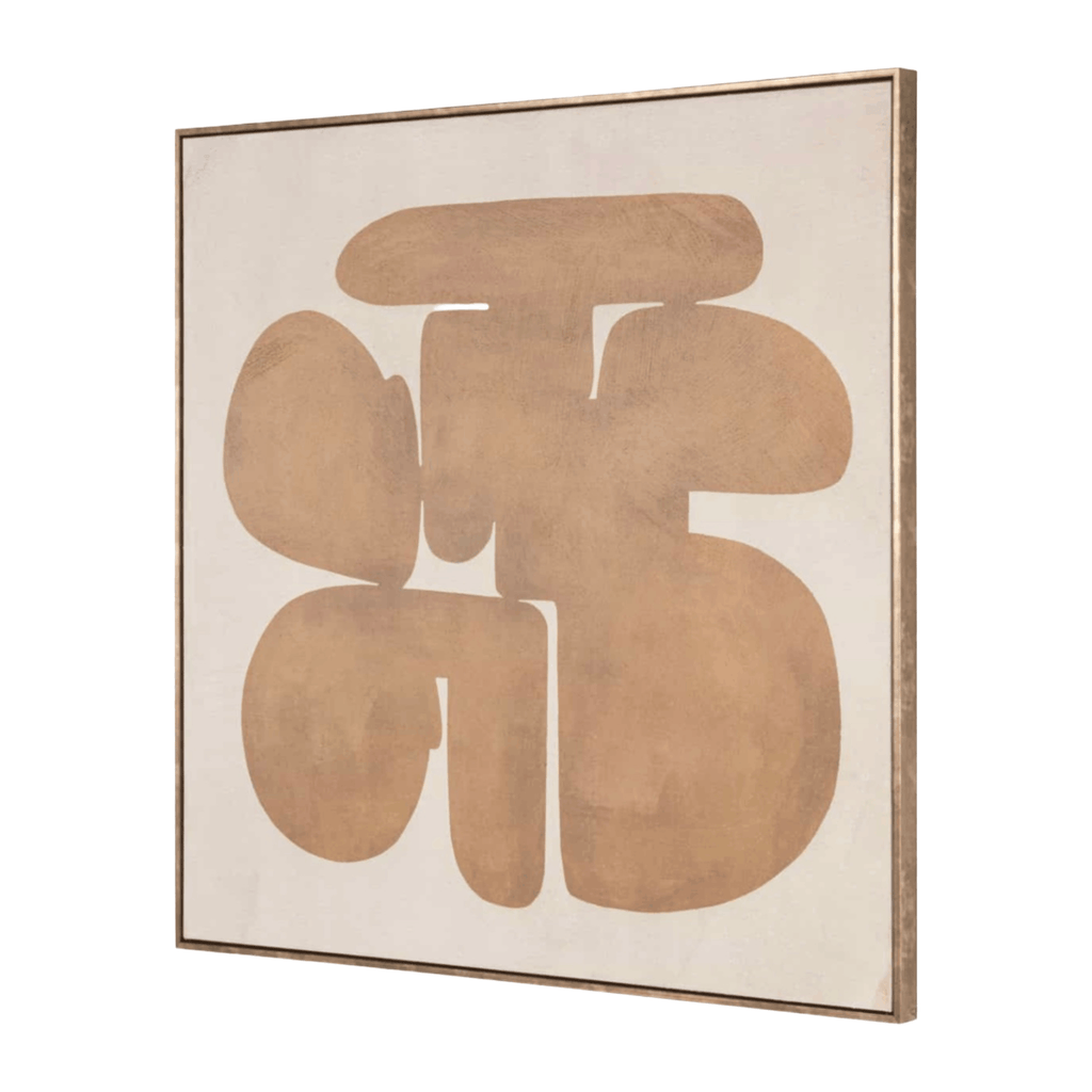 Contemporary gold wall art with symmetrical geometric design printed on textured canvas for a bold modern statement.