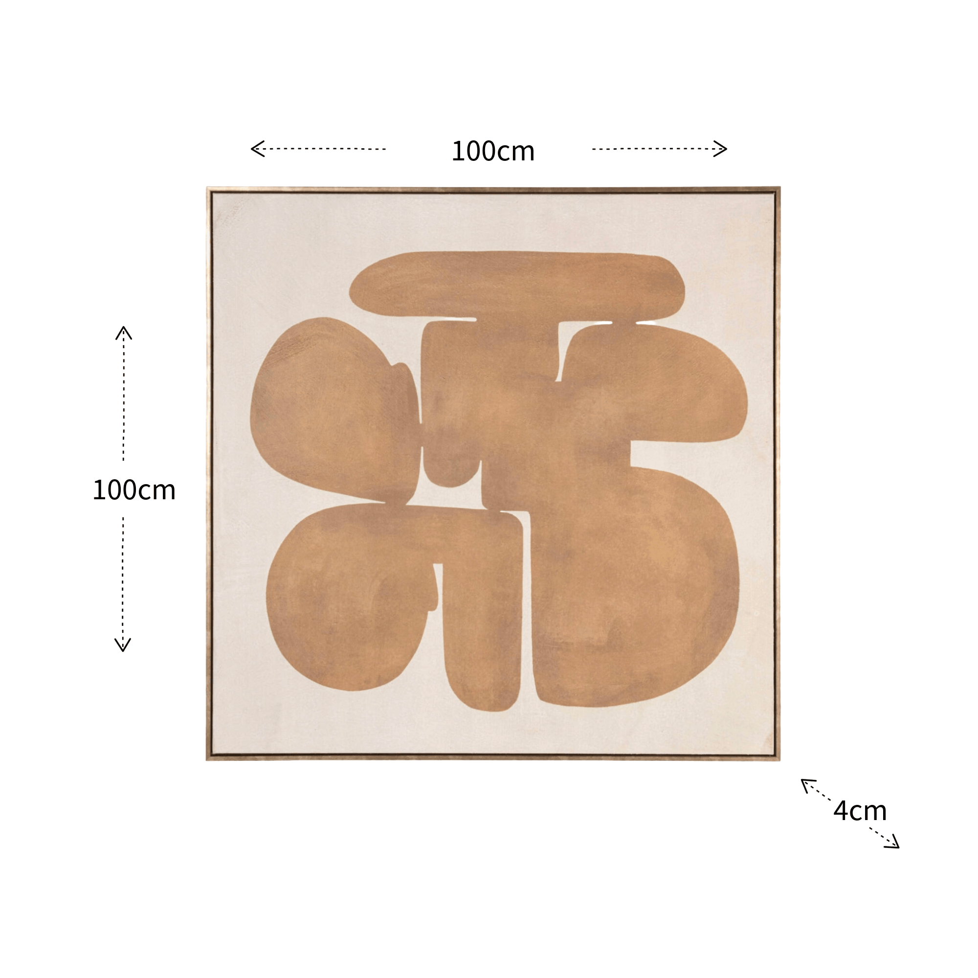 Decorative wall art with abstract design and measurements on a beige background