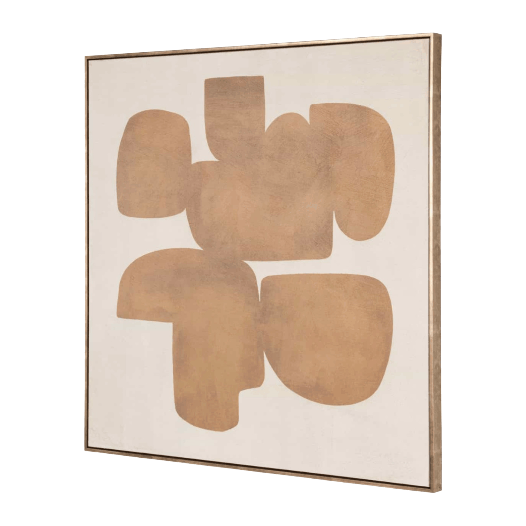 Contemporary gold wall art with abstract mirrored design and textured canvas finish, ideal for modern interiors.