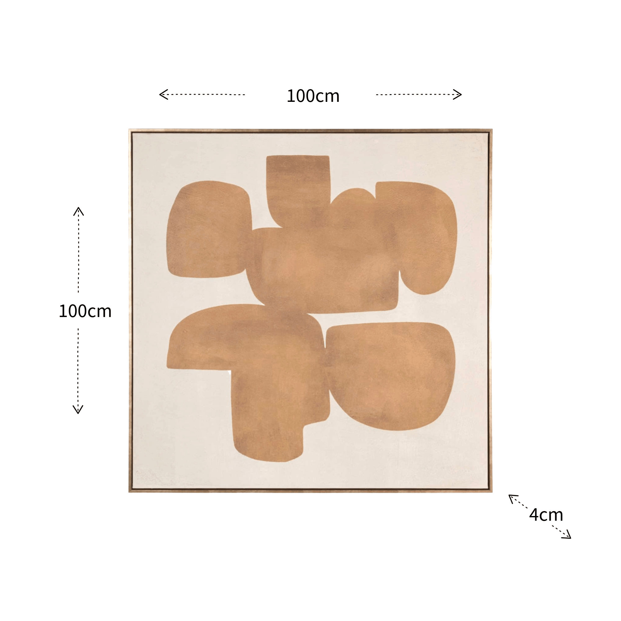 Dimensions of a contemporary gold wall art with abstract mirrored design and textured canvas finish, ideal for modern interiors.