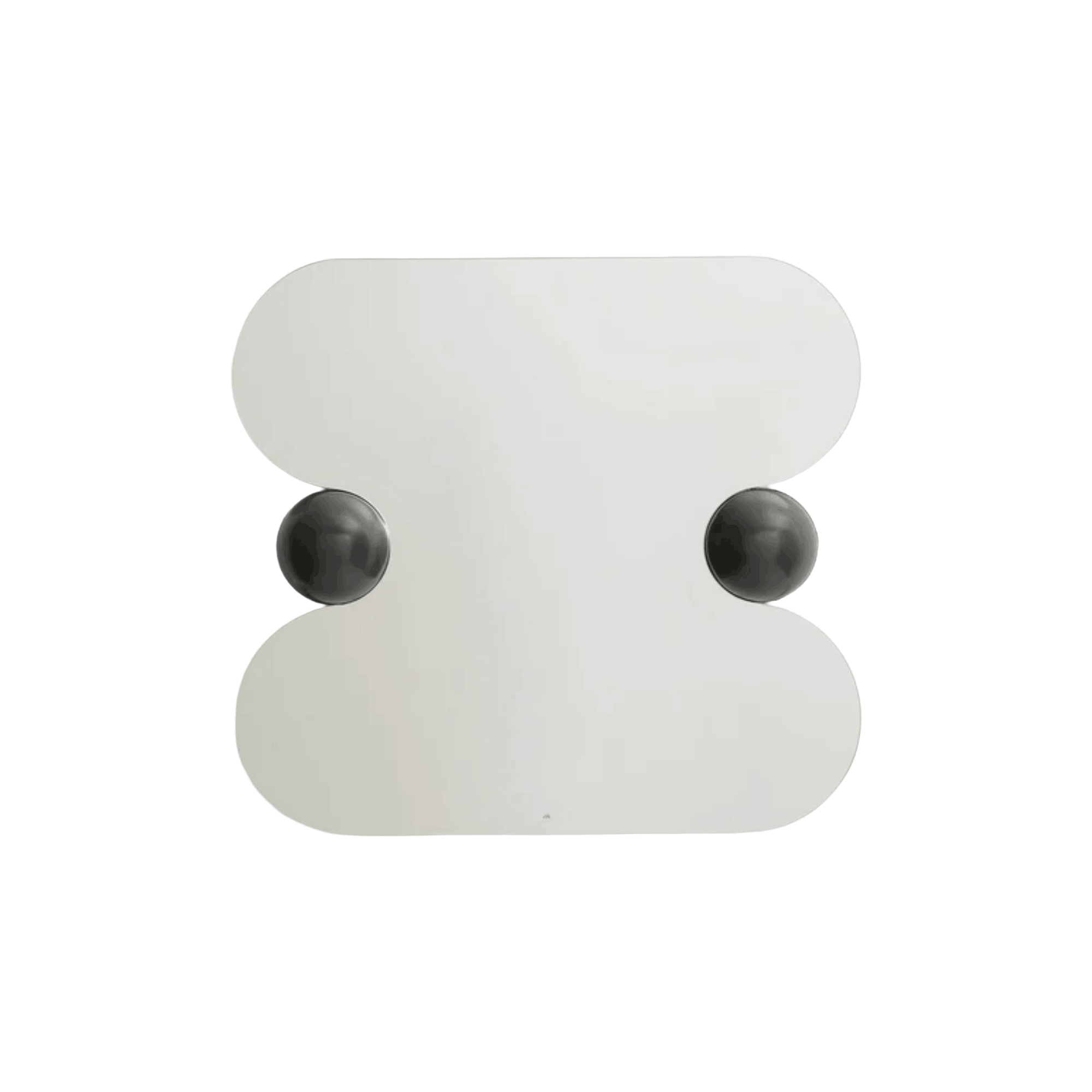 A contemporary wall mirror featuring soft curves and distinctive wooden spheres, designed to bring character and style to bedrooms, hallways and living spaces.