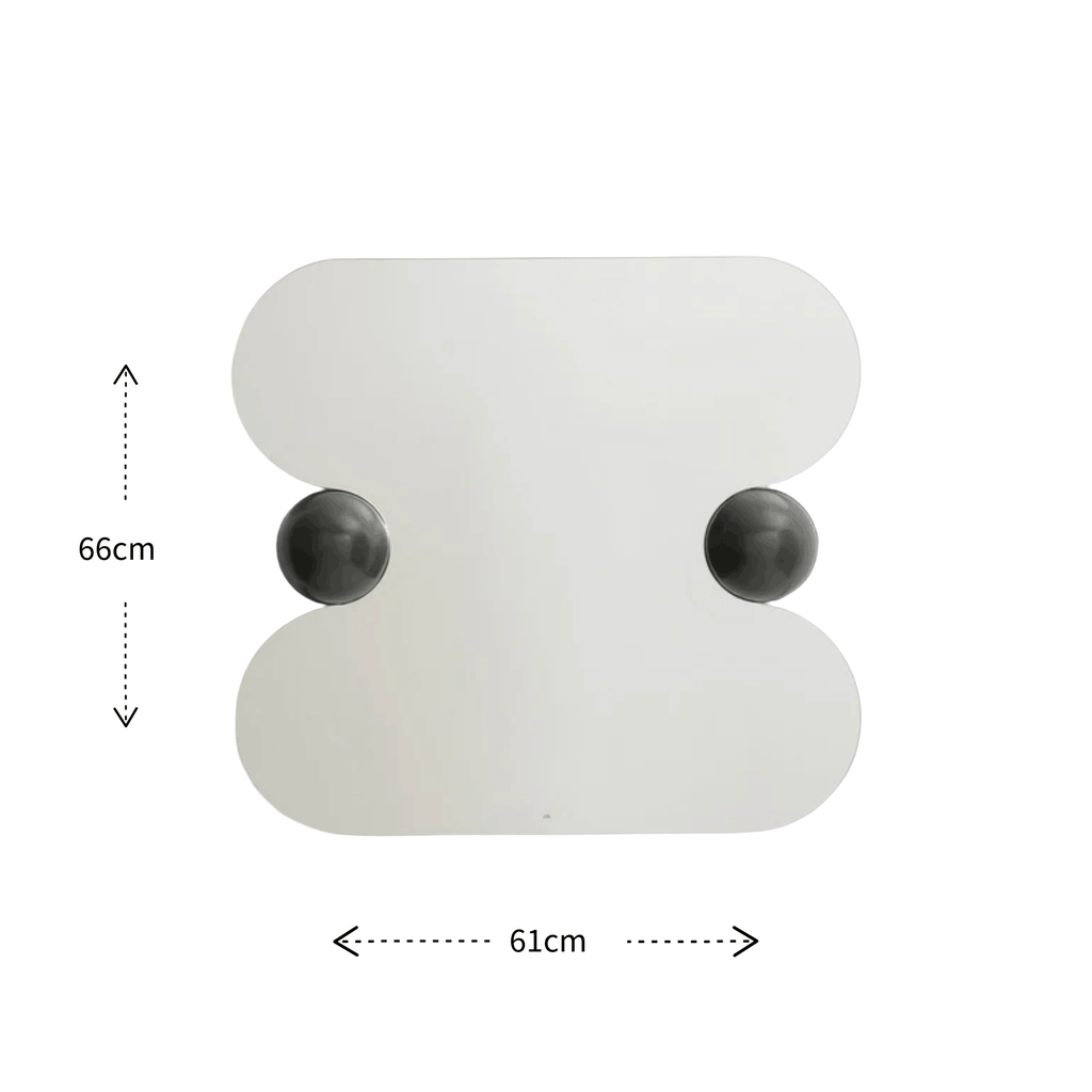 A contemporary wall mirror on a white background with dimension arrows indicating the width 61cm and the height 66cm.