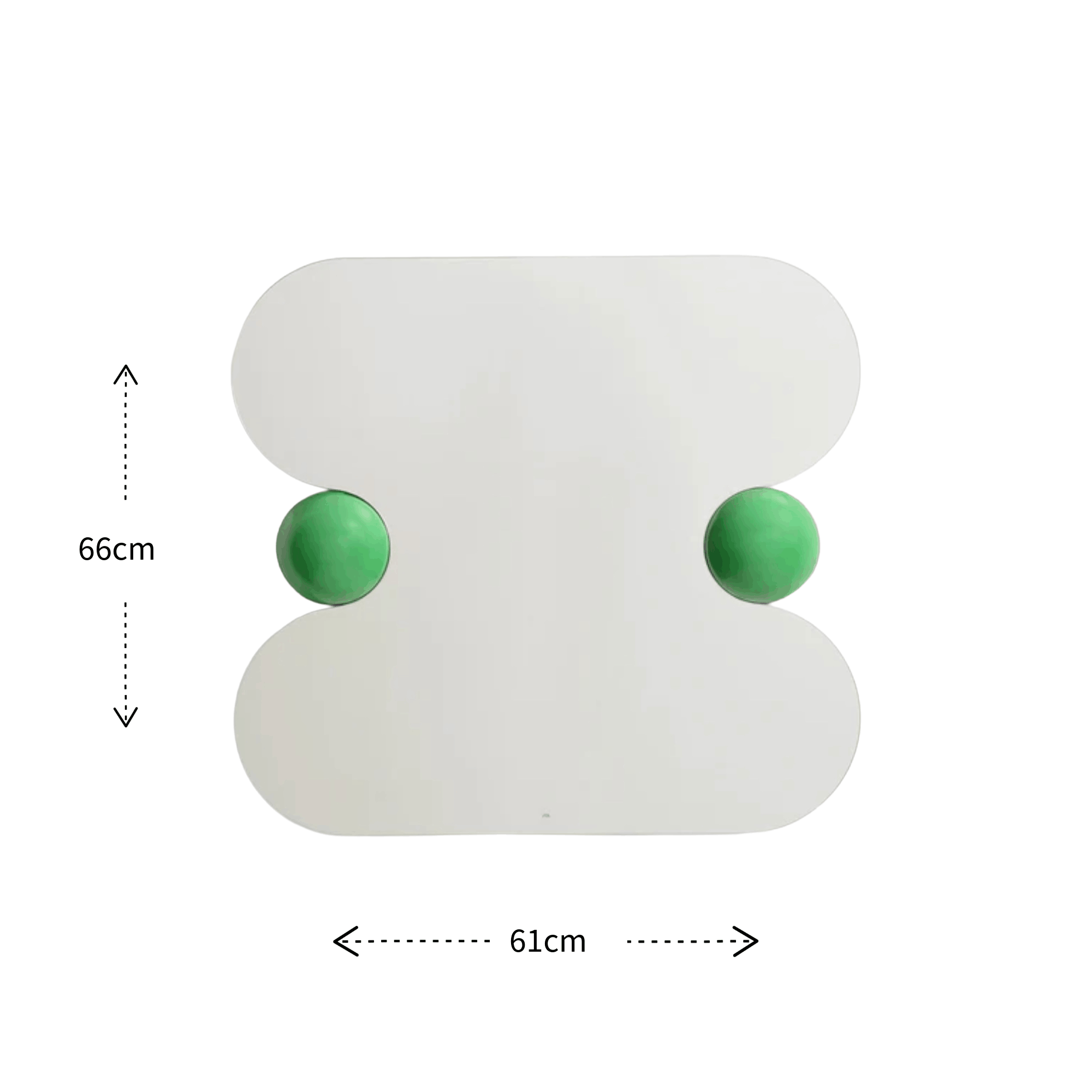 The Ready To Hang Squeeze Mirror on a white background showing size dimensions width 61cm and height 66cm
