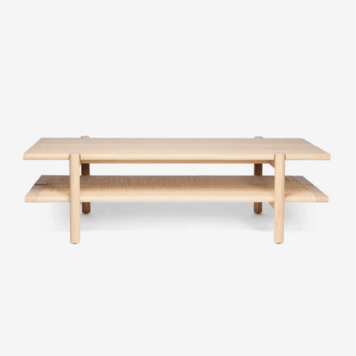 The Conran Shop Pagoda Coffee Table in solid ash with an open architectural frame and woven papercord storage shelf beneath the tabletop.