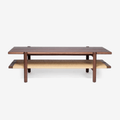 The Conran Shop Pagoda Coffee Table in walnut with a solid wood frame, spacious tabletop and woven papercord storage shelf beneath.