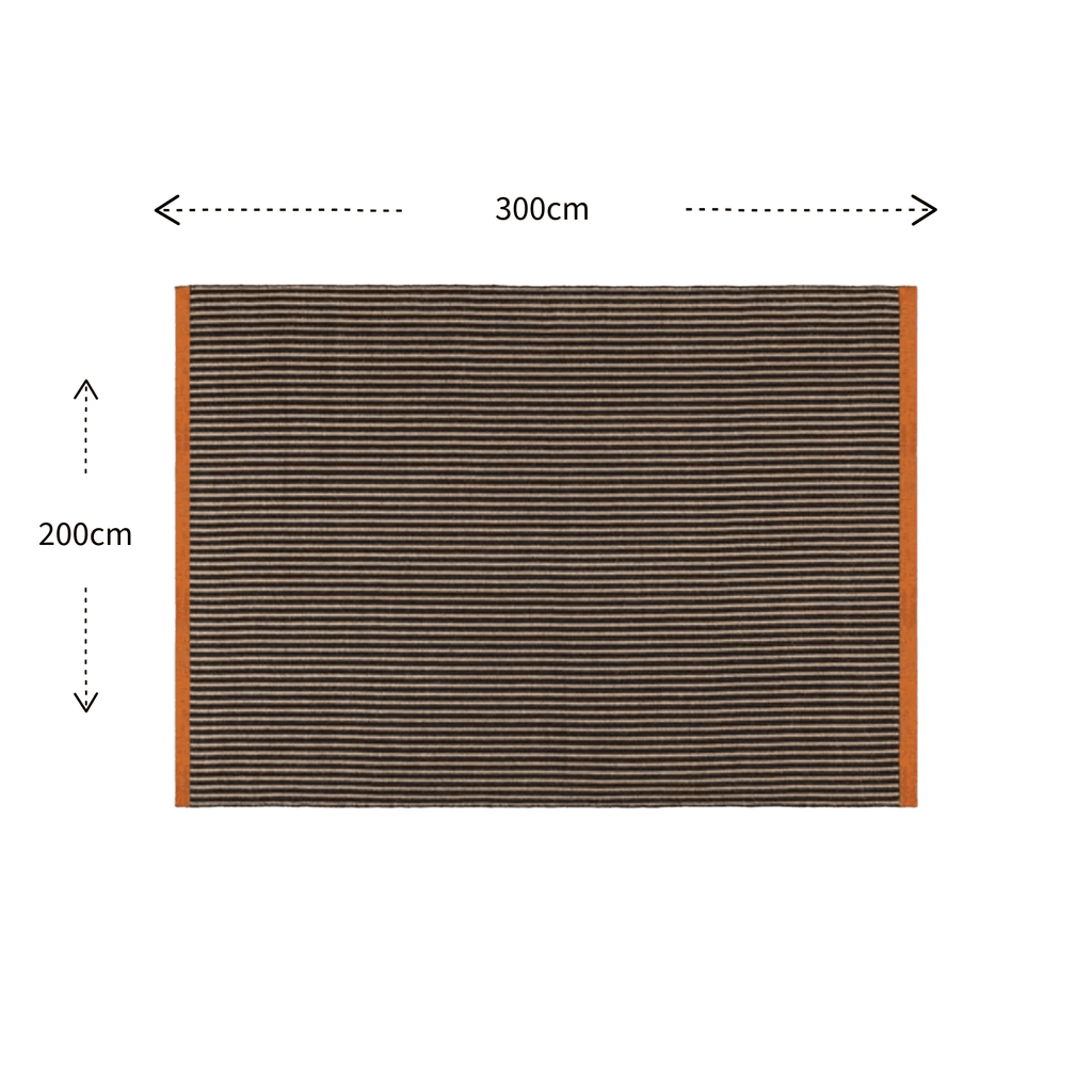 Tom Dixon line rug with dimensions 300cm x 200cm on a white background.