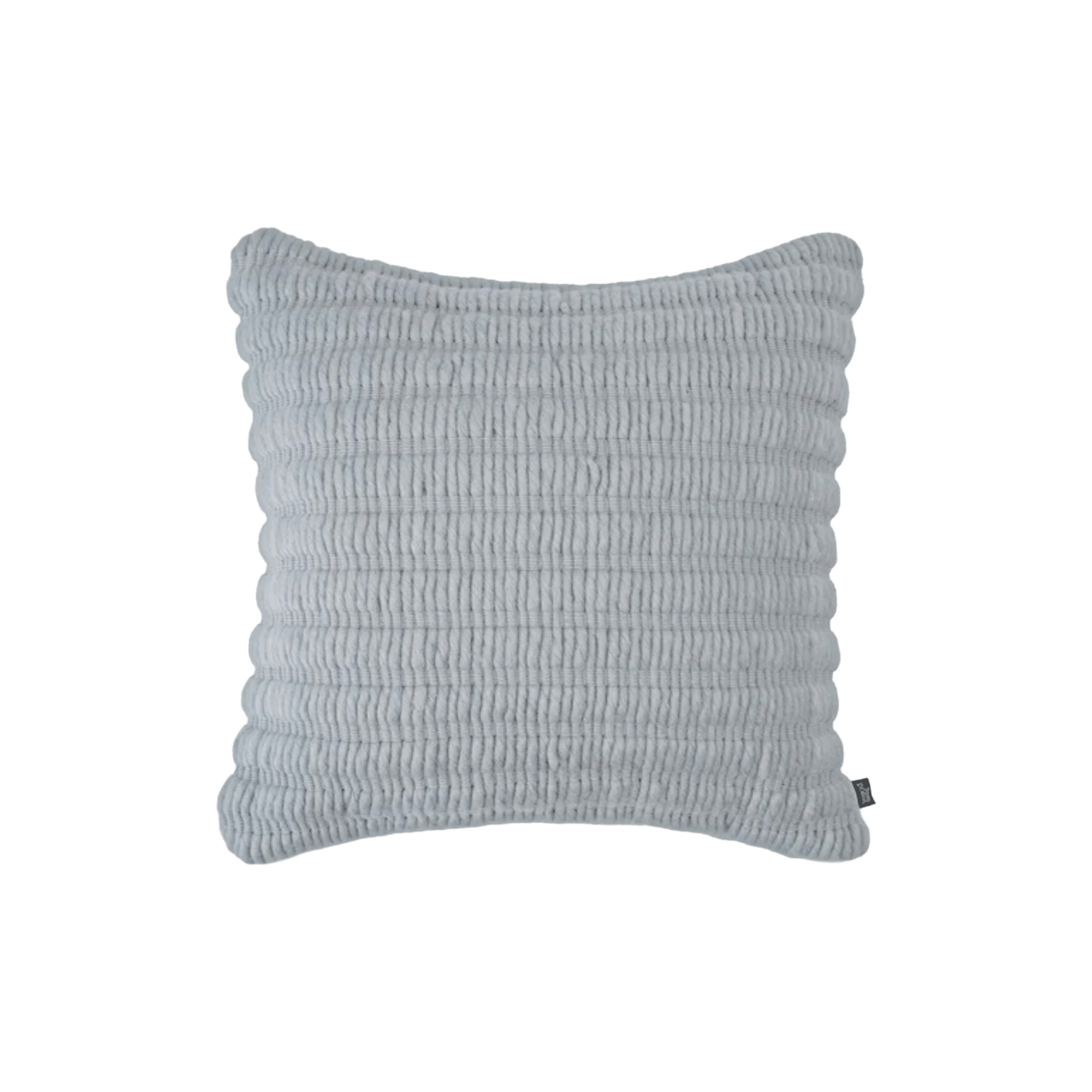 Luxury decorative cushion by Tom Dixon, handcrafted from New Zealand wool and cotton with a textured ridged design.
