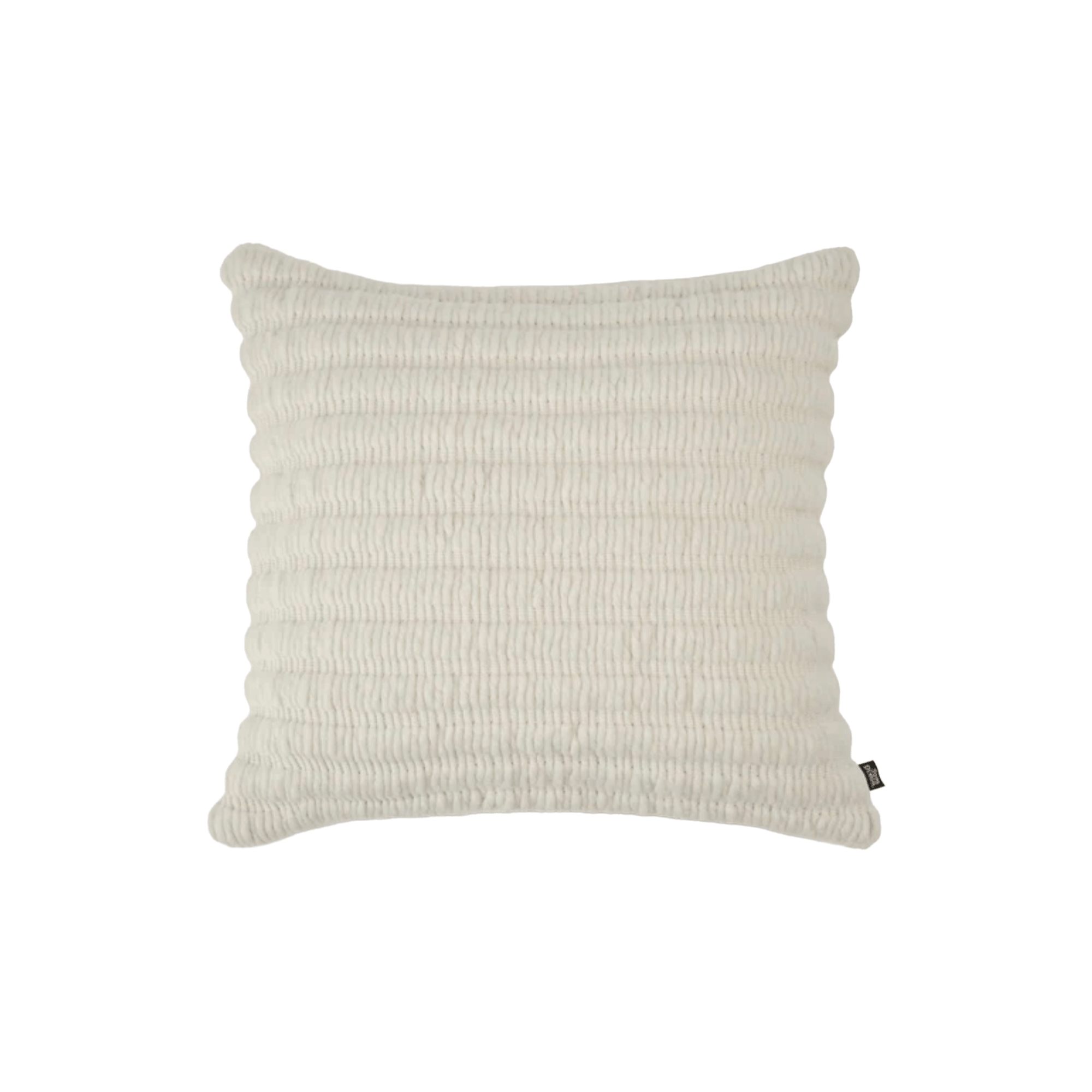 Luxury decorative cushion by Tom Dixon, handcrafted from New Zealand wool and cotton with a textured ridged design.