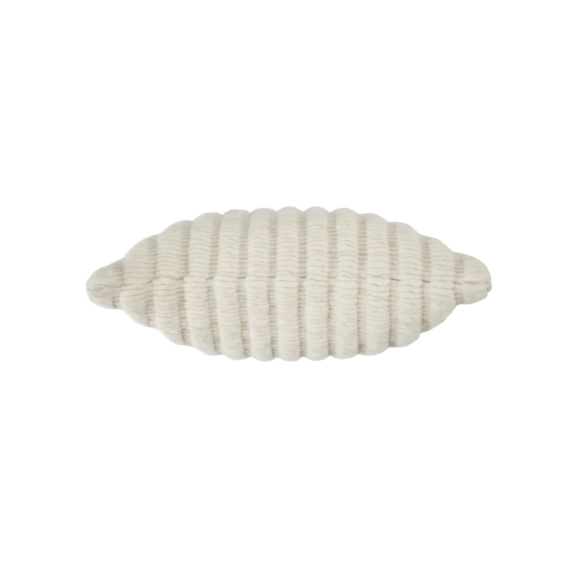 White ribbed decorative pillow on a white background