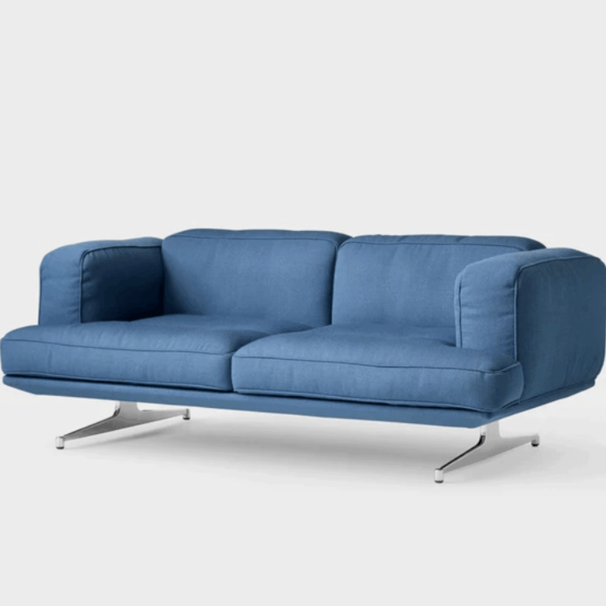 The &Tradition AV22 Inland 2 Seater Sofa in Vidar 733 combines premium fabric upholstery, polished aluminium legs and timeless Scandinavian design for luxurious everyday comfort.