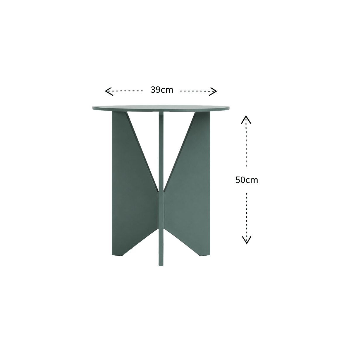 Treku Hiru Coffee Table by Estudi Manel Molina on a white background with dimensional arrows showing the height at 50cm and the diameter at 39cm.
